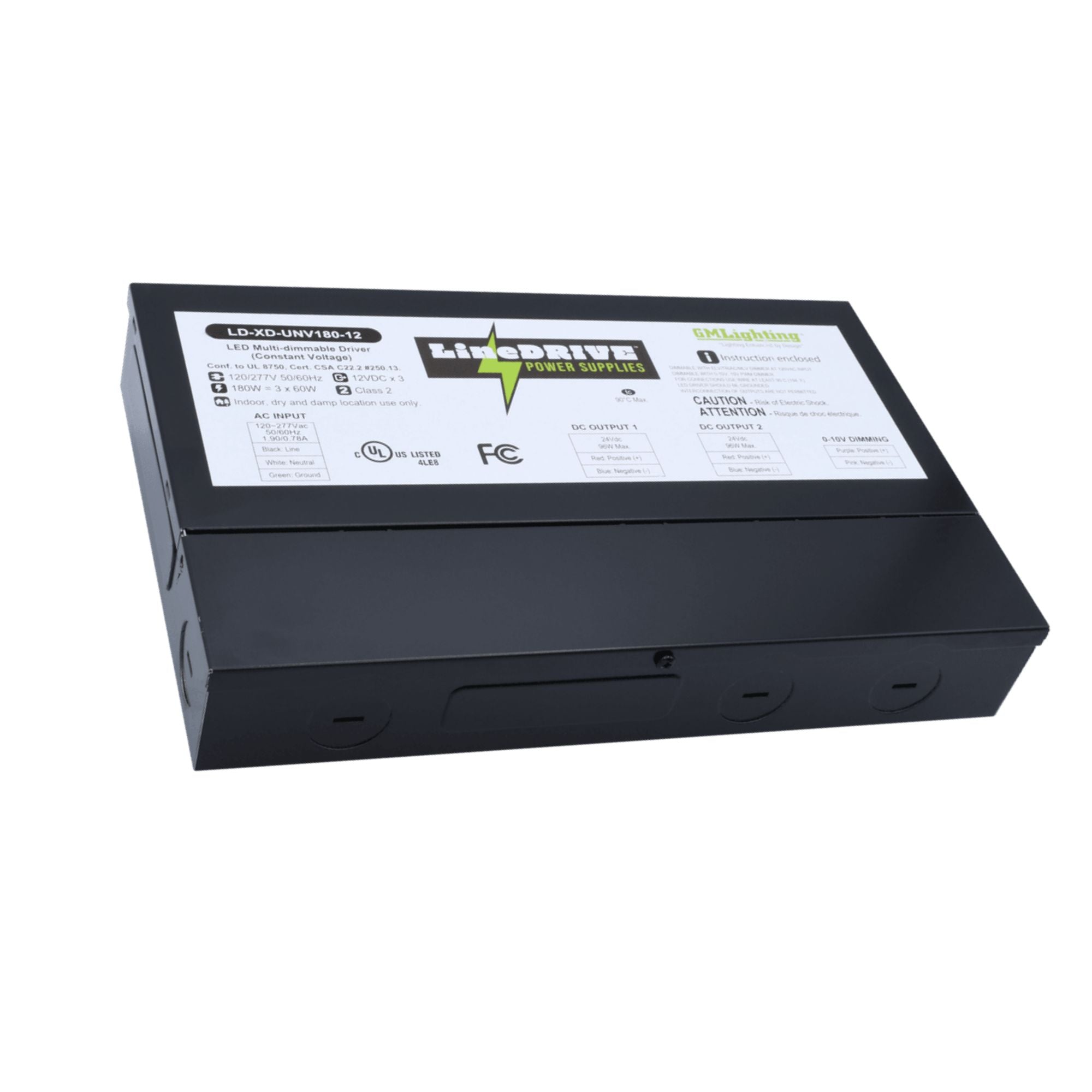 LineDRIVE XD 3-Channel 180W, 12VDC Multi-Dim LED Driver, 120-277V