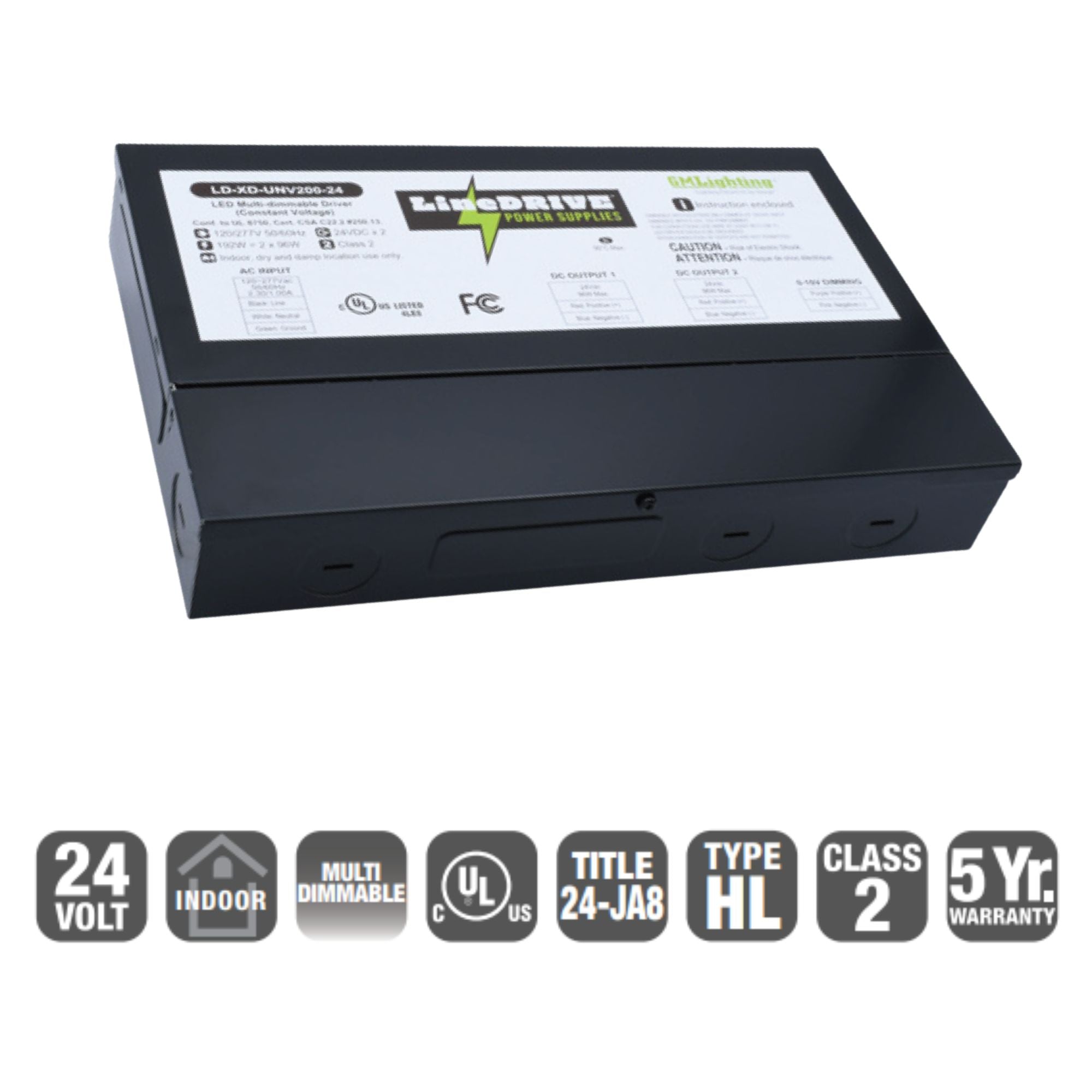 LineDRIVE XD 2-Channel 192W, 24VDC Electronic LED Multi-Dimmable Driver, 120-277V