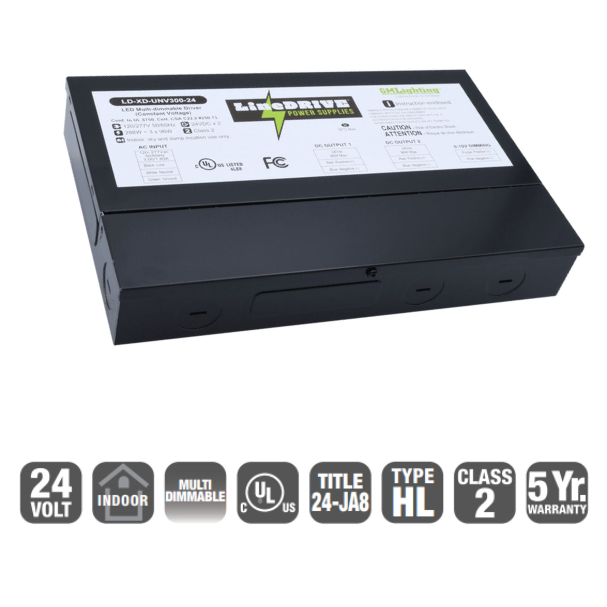 LineDRIVE XD 3-Channel 288W, 24VDC Electronic LED Multi-Dimmable Driver, 120-277V