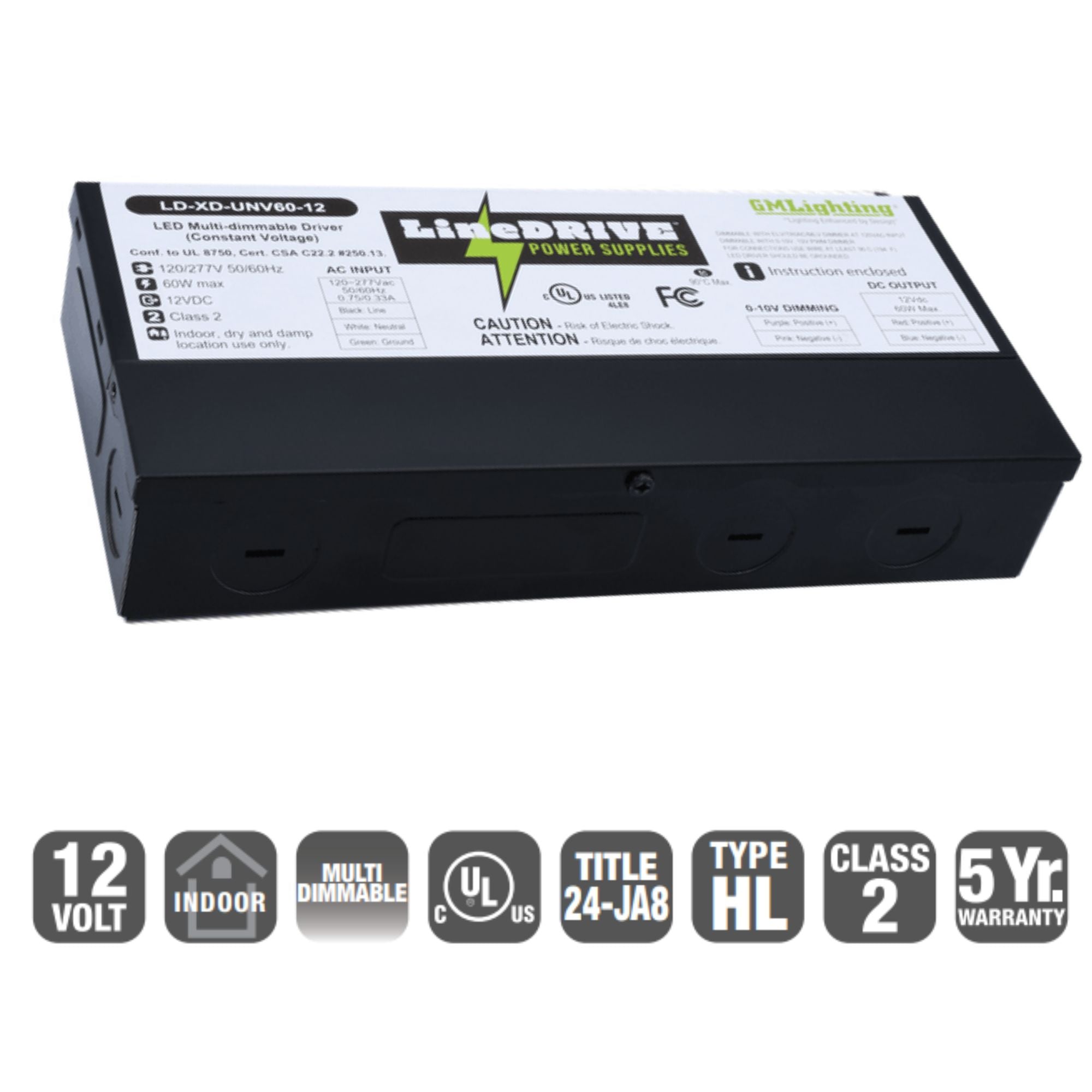 LineDRIVE XD 60W, 12VDC Multi-Dim LED Driver, 120-277V