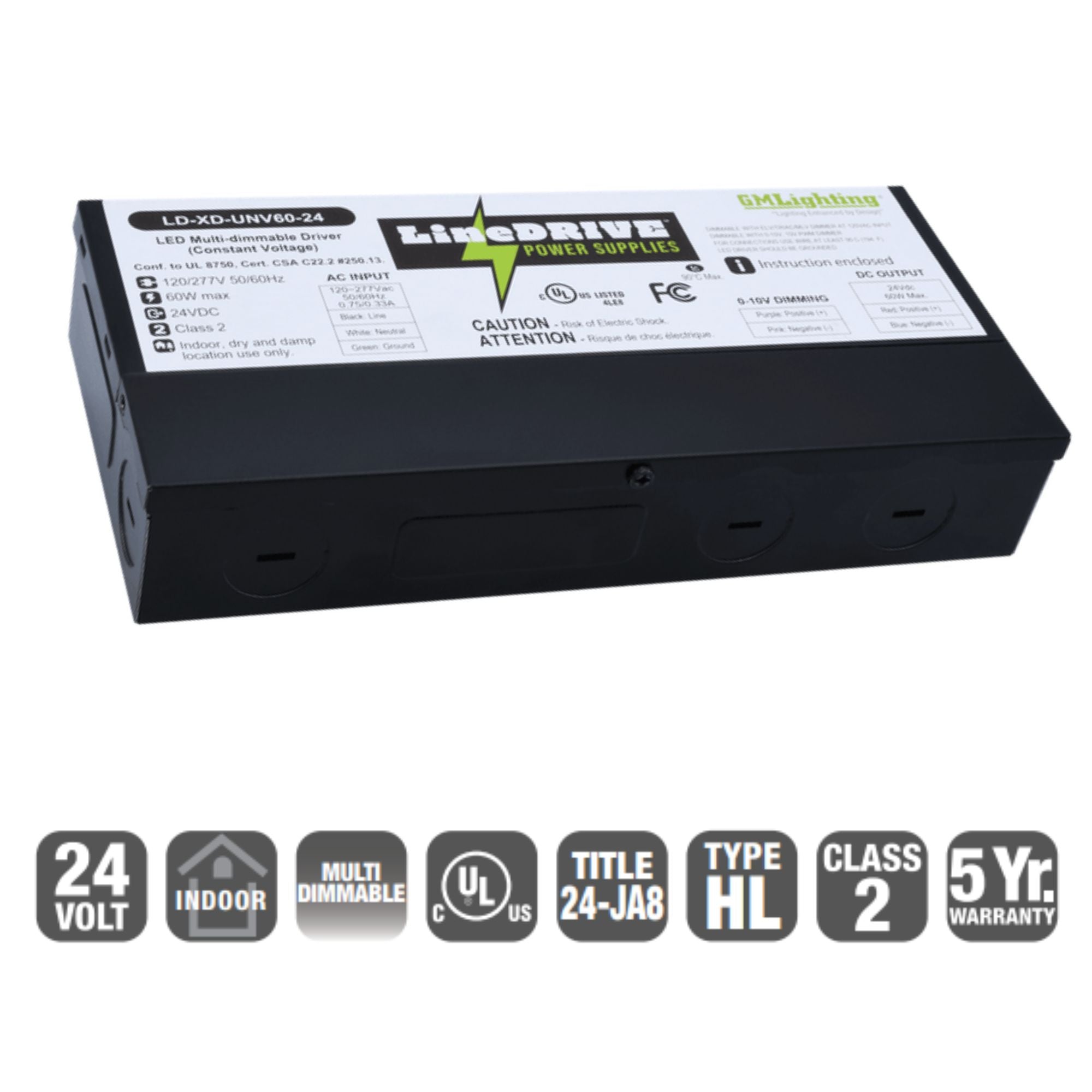 LineDRIVE XD 60W, 24VDC Electronic LED Multi-Dimmable Driver, 120-277V