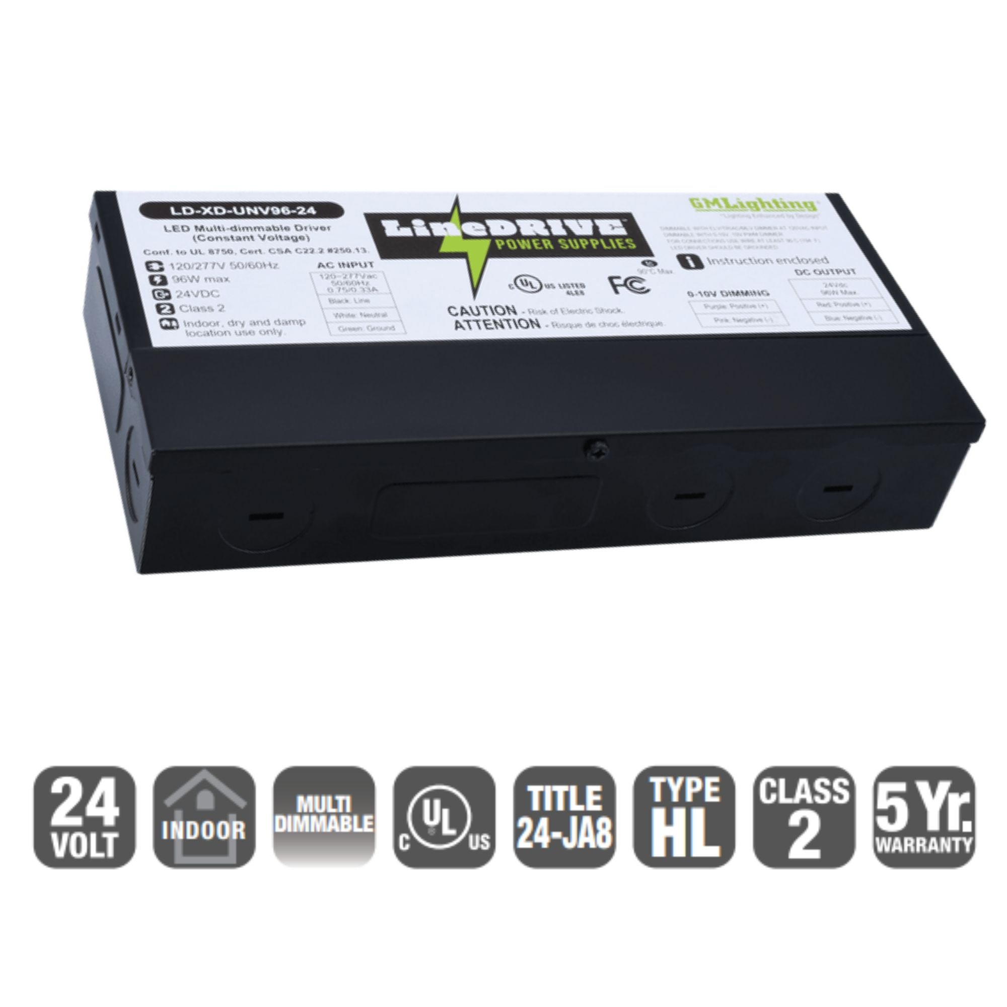 LineDRIVE XD 96W, 24VDC Electronic LED Multi-Dimmable Driver, 120-277V