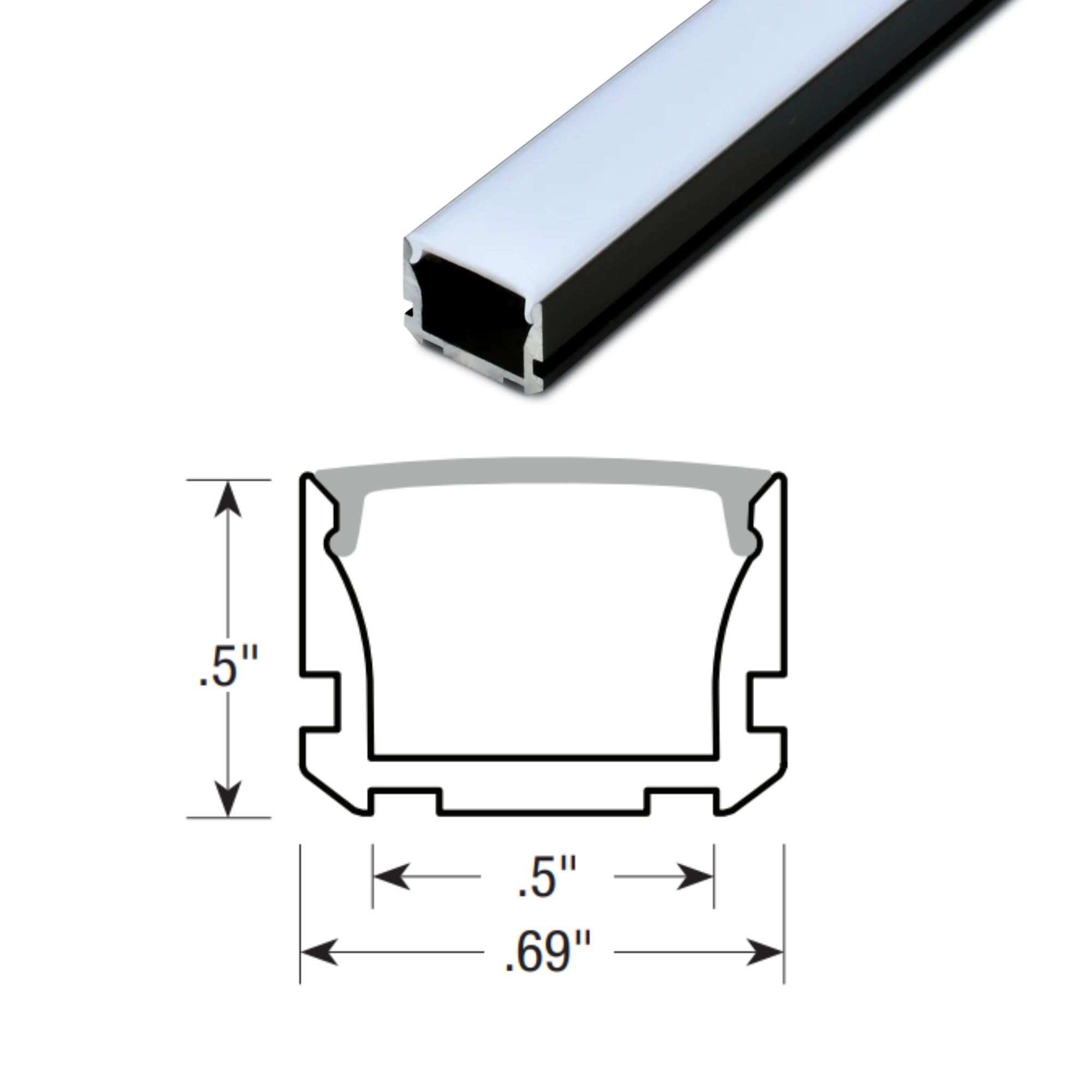 4ft Standard Aluminum LED Mounting Channel, Black Finish