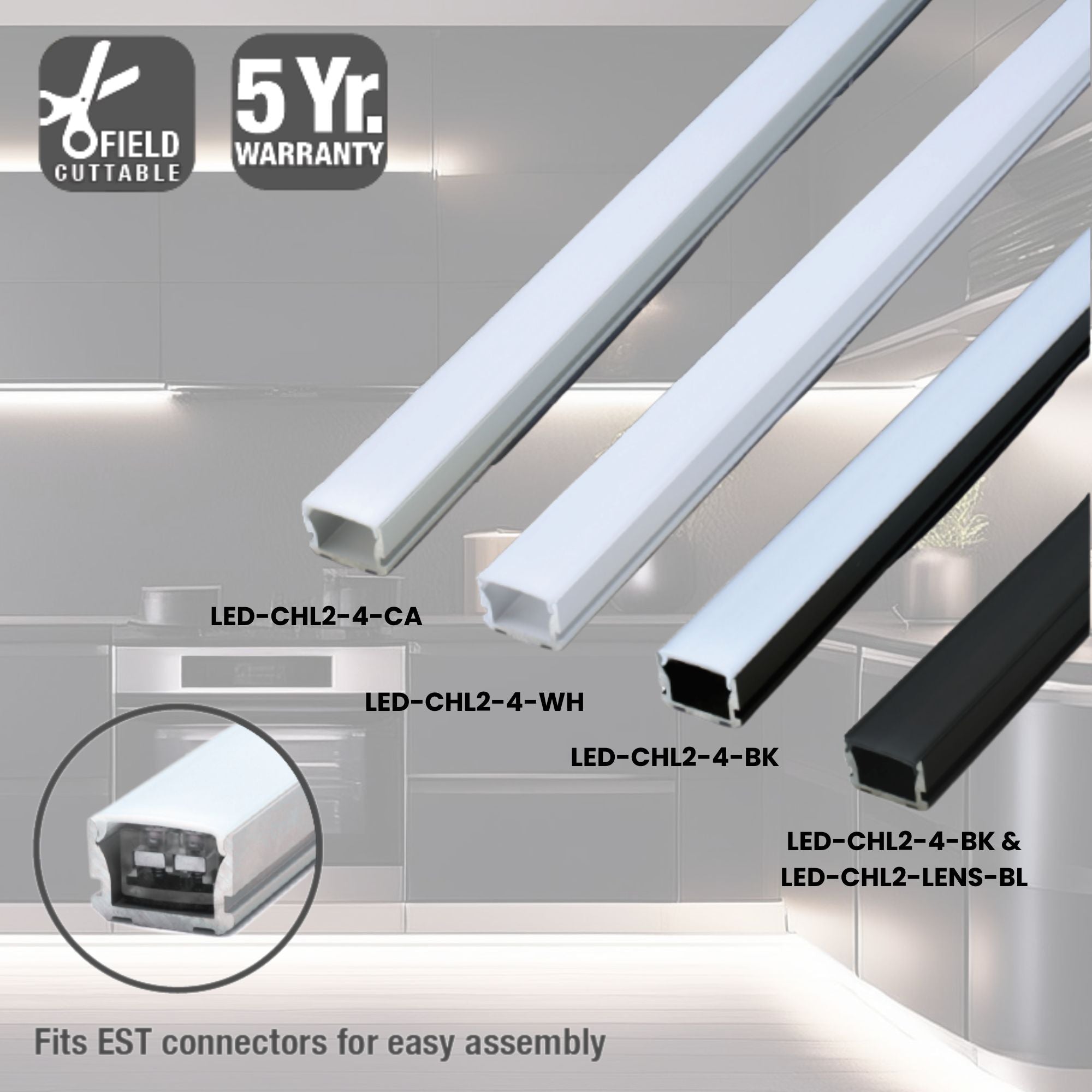 4ft Standard Aluminum LED Mounting Channel, Black Finish