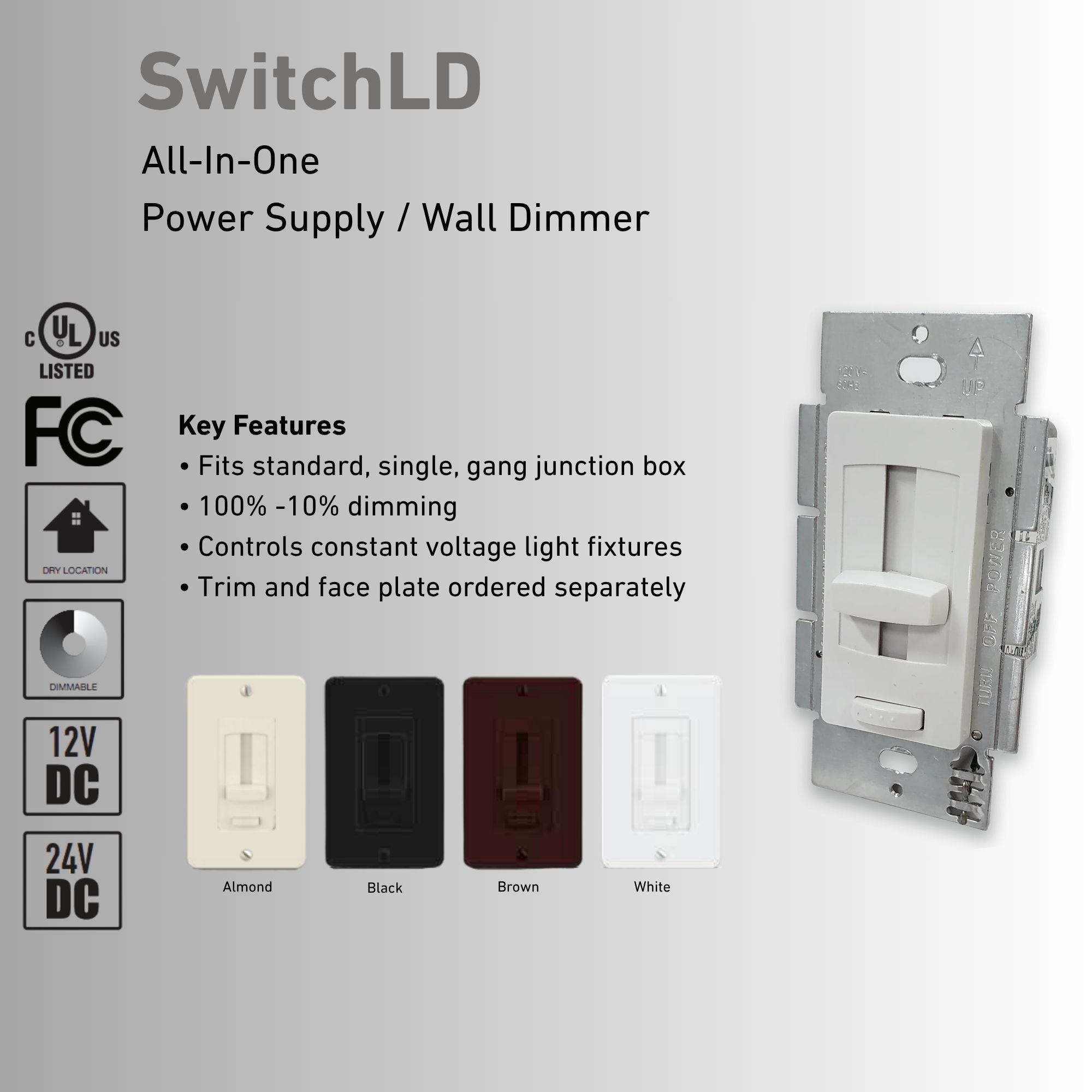 SwitchLD LED Wall Dimmer & Driver, 60W, 24VDC