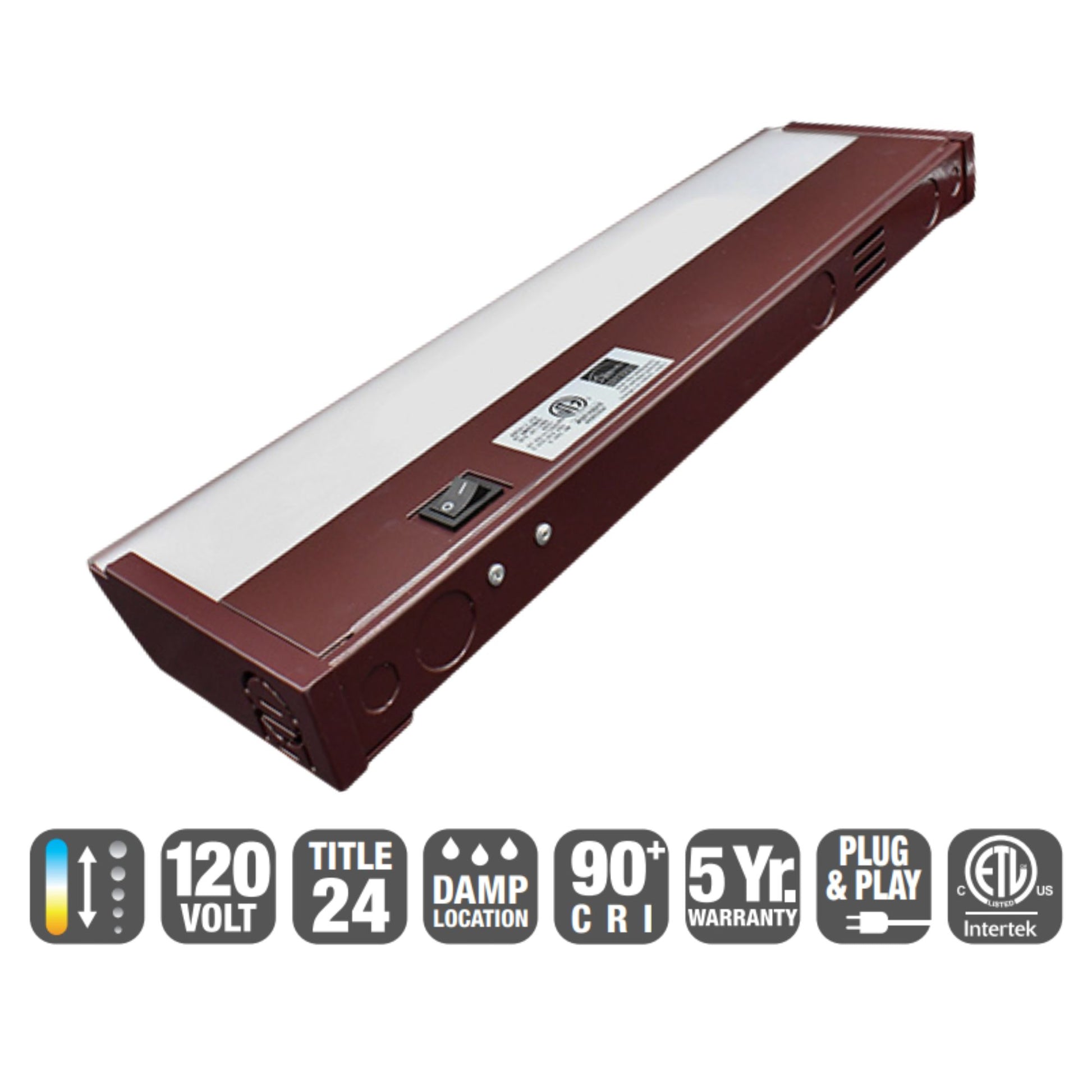 TunableTask 32-Inch Adjustable Kelvin LED Under Cabinet Light Bar, 120V, Bronze - Bees Lighting