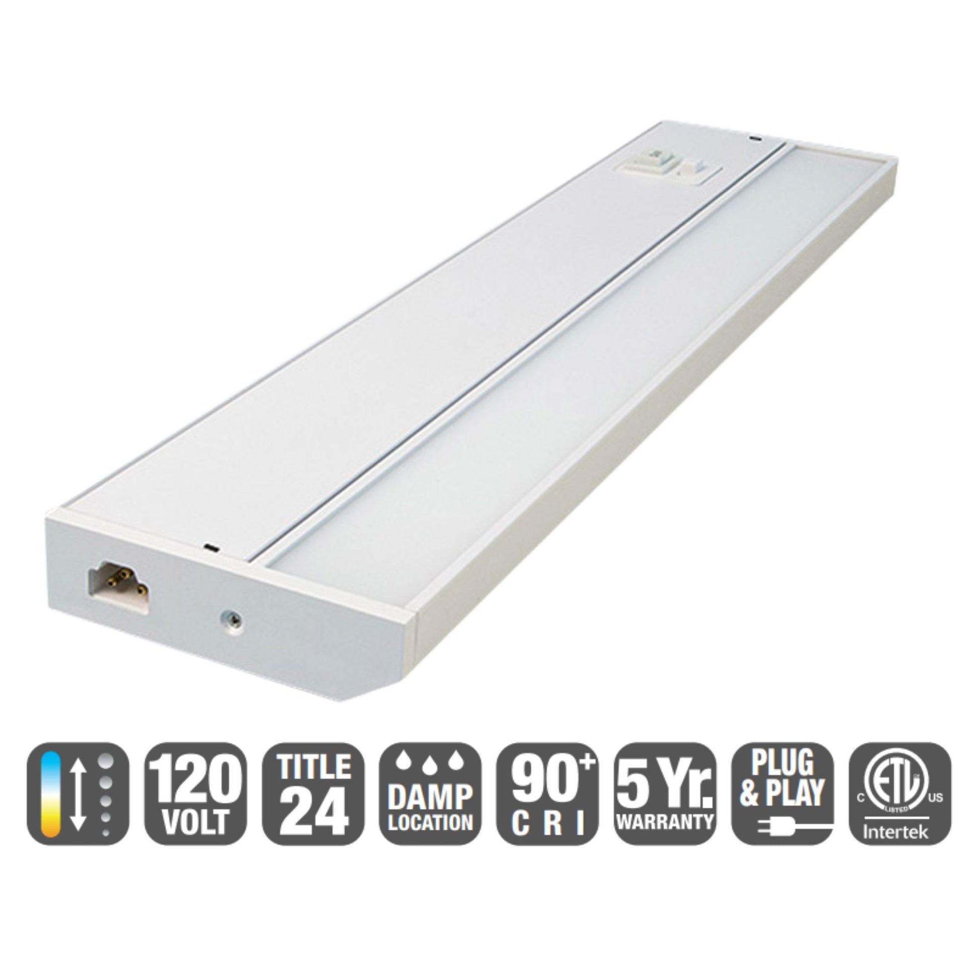 TunableTask 32-Inch Adjustable Kelvin LED Under Cabinet Light Bar, 120V, White - Bees Lighting