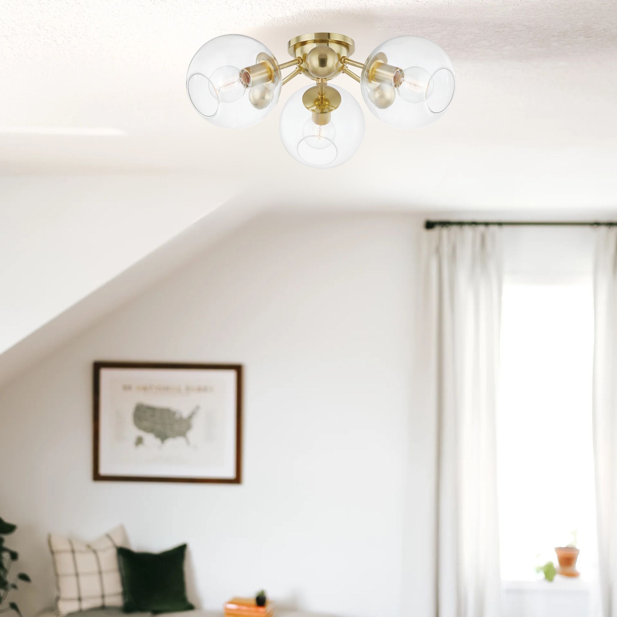 Abbott 25 in. 3 Lights Semi flush Mount Light Brass finish