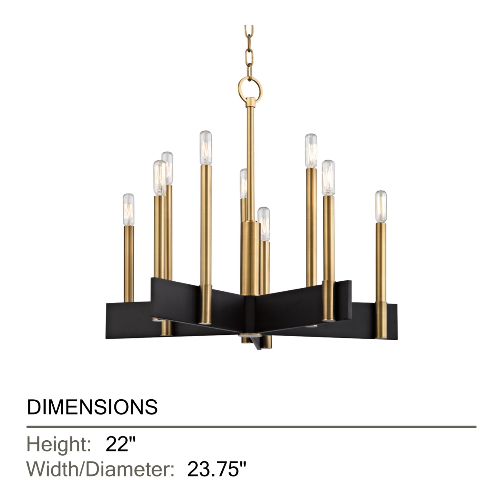 Abrams 24" 10-Light Chandelier, Aged Brass Finish