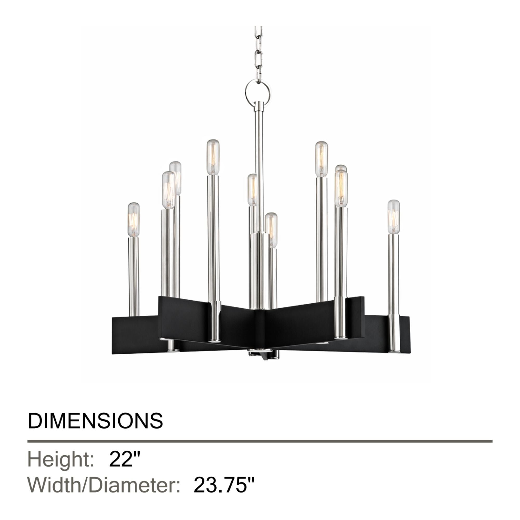 Abrams 24" 10-Light Chandelier, Polished Nickel Finish