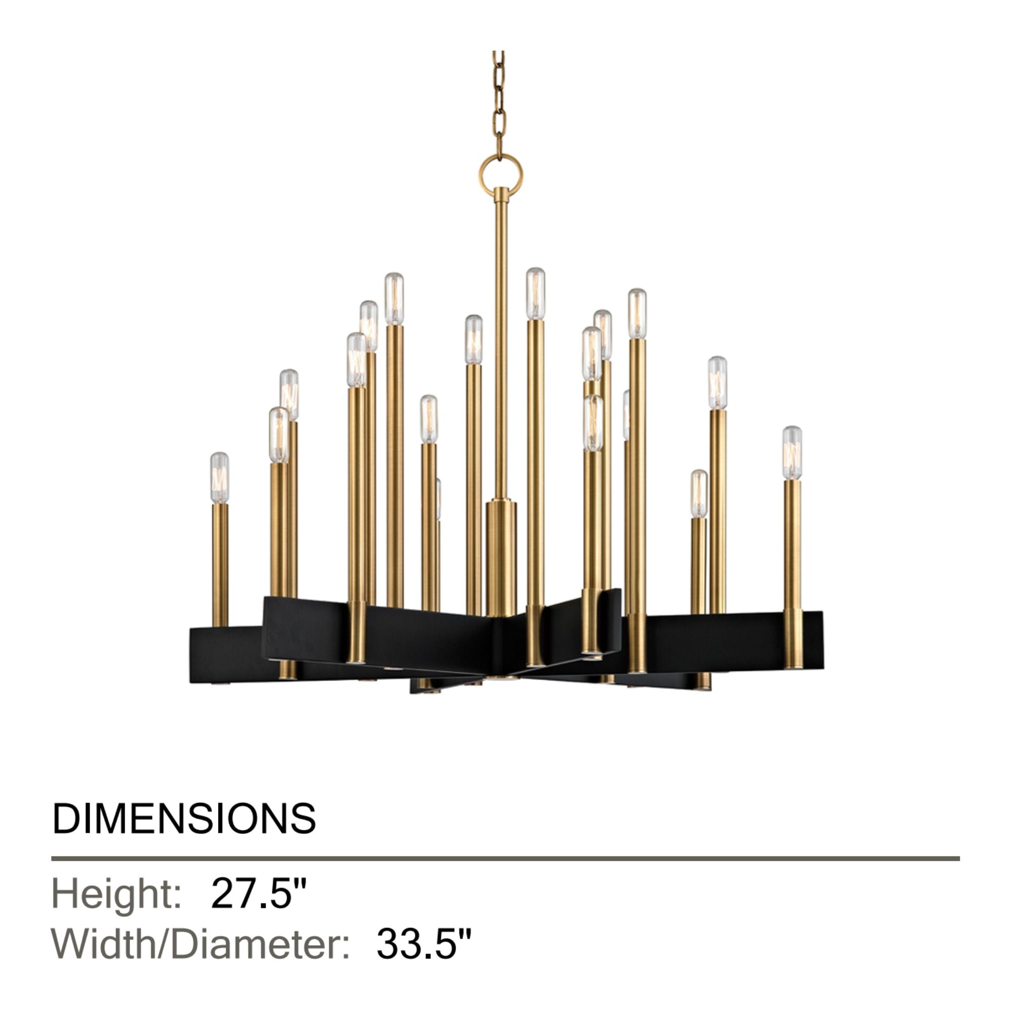 Abrams 34" 18-Light Chandelier, Aged Brass Finish