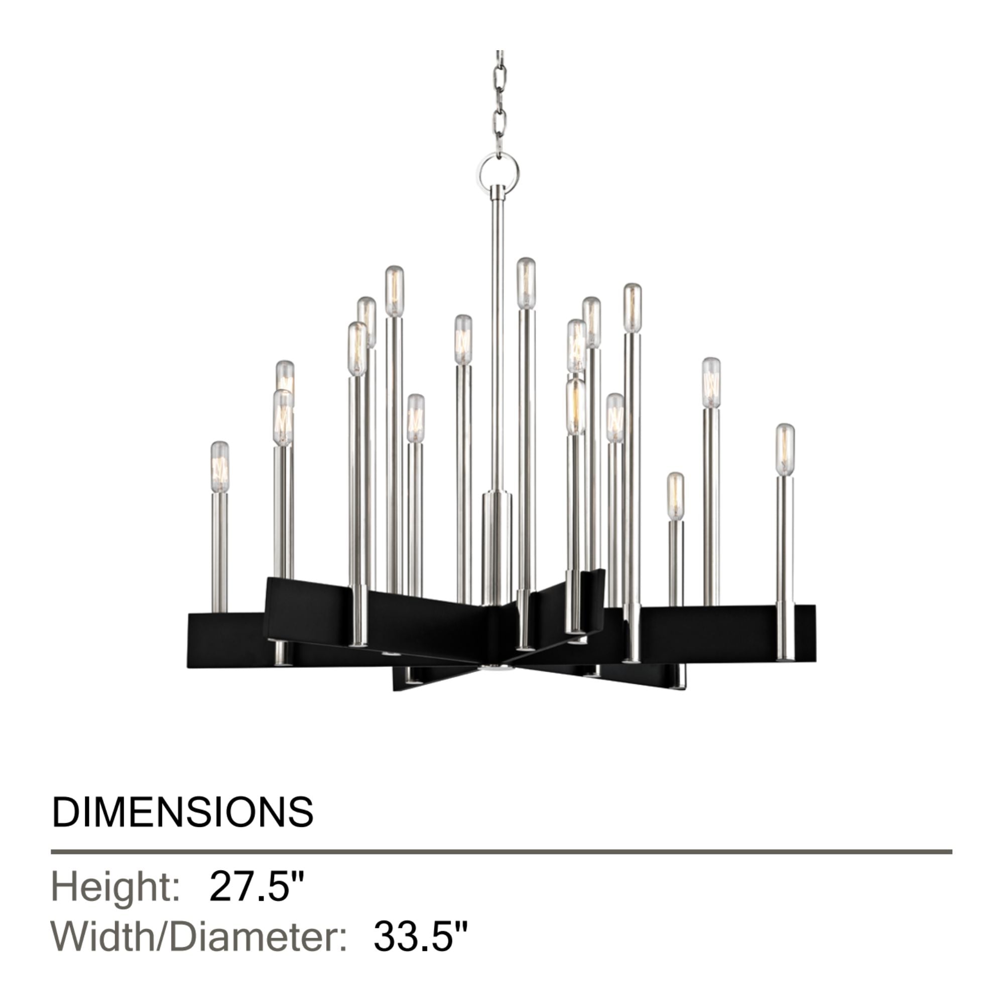 Abrams 34" 18-Light Chandelier, Polished Nickel Finish