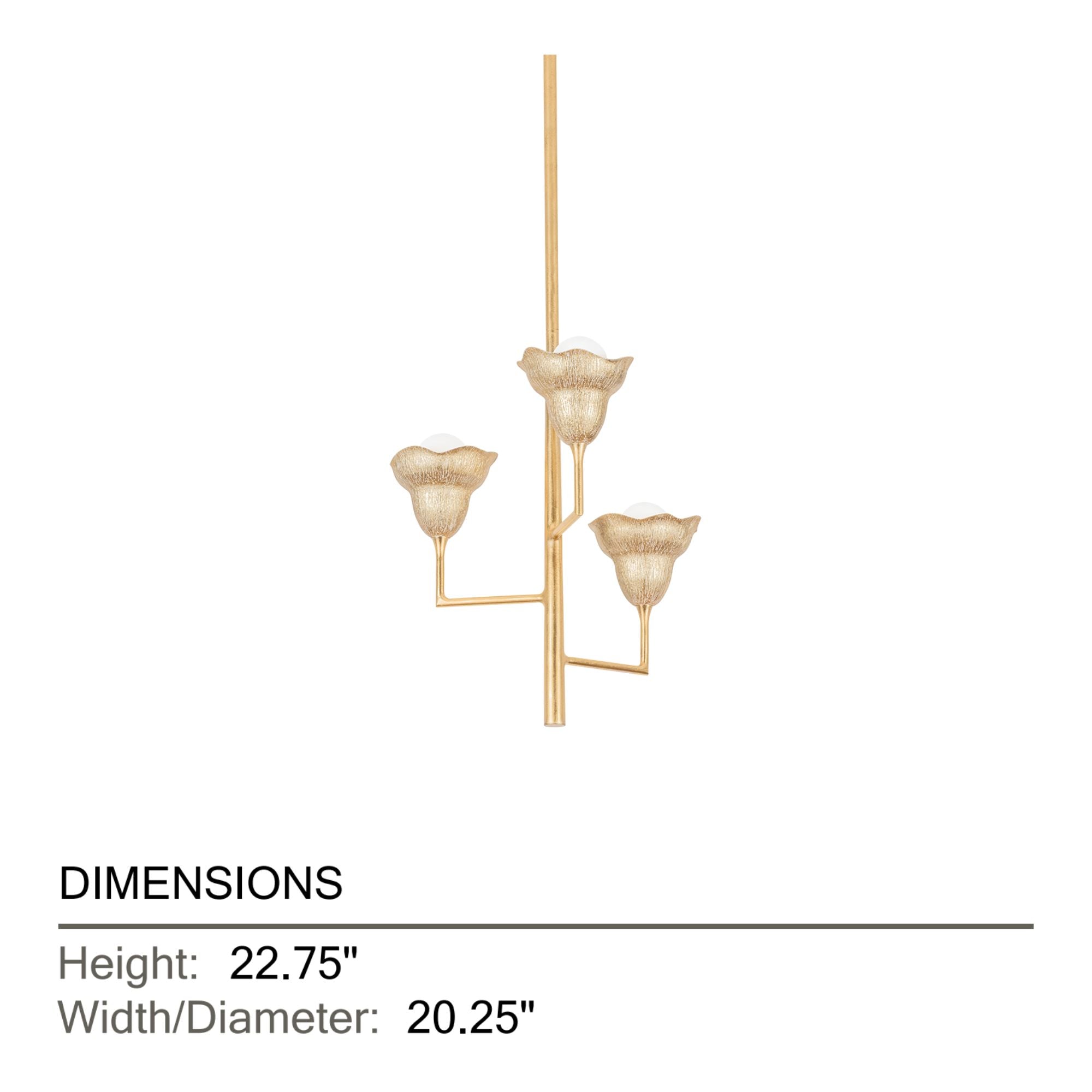 Alora 23" 3-Light Chandelier, Vintage Gold Leaf/Gilded Ivory Finish