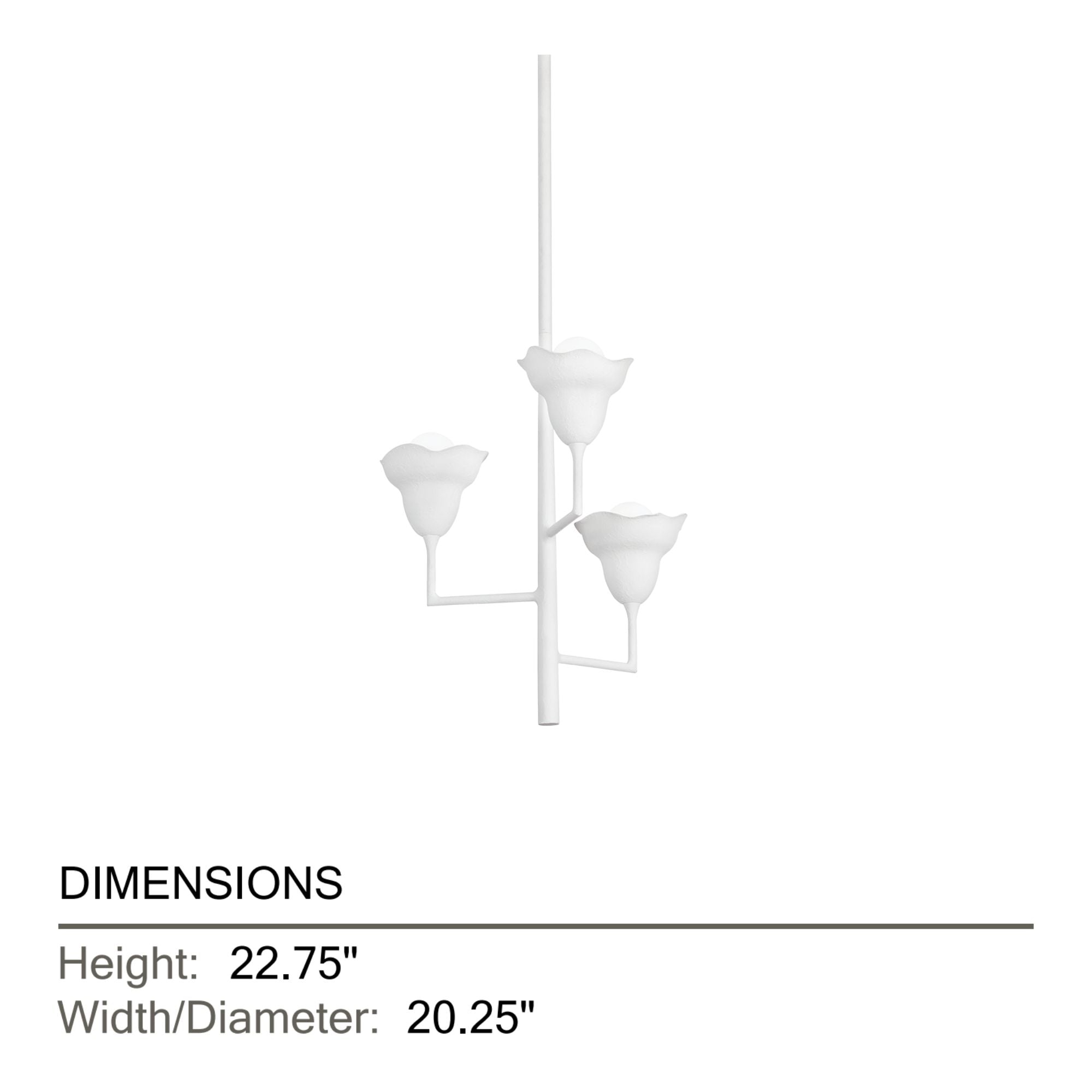 Alora 23" 3-Light Chandelier, White Plaster Finish