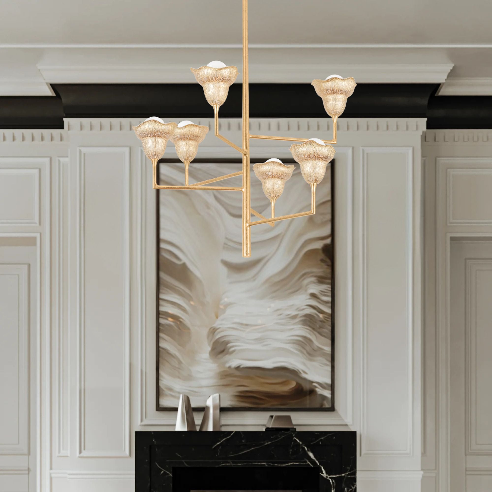 Alora 32" 6-Light Chandelier, Vintage Gold Leaf/Gilded Ivory Finish