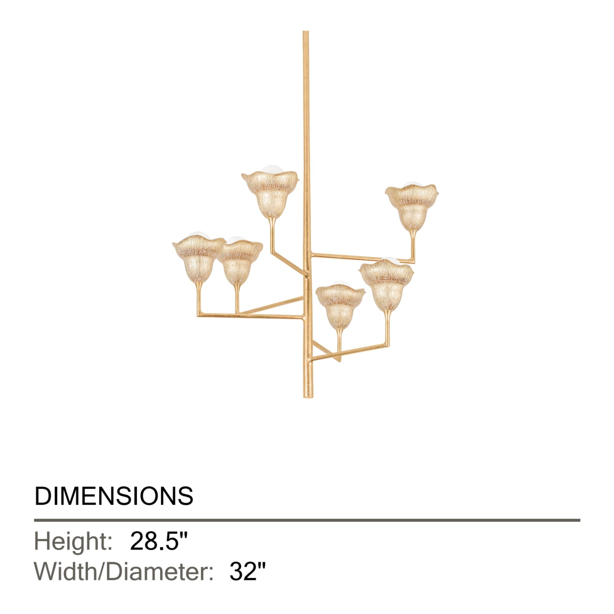 Alora 32" 6-Light Chandelier, Vintage Gold Leaf/Gilded Ivory Finish
