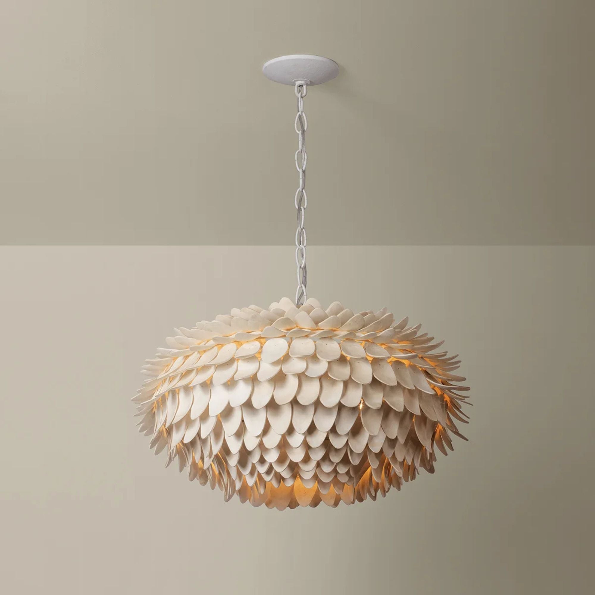 Hudson Valley Alsen 25.75 in. 3-Light Pendant, White Plaster with Coco Shell Shade