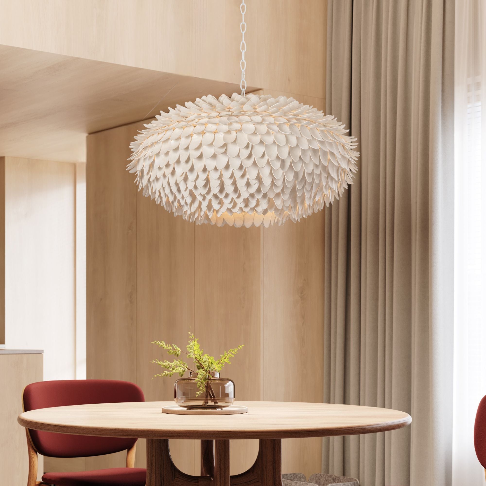 Hudson Valley Alsen 36.5 in. 6-Light Pendant, White Plaster with Coco Shell