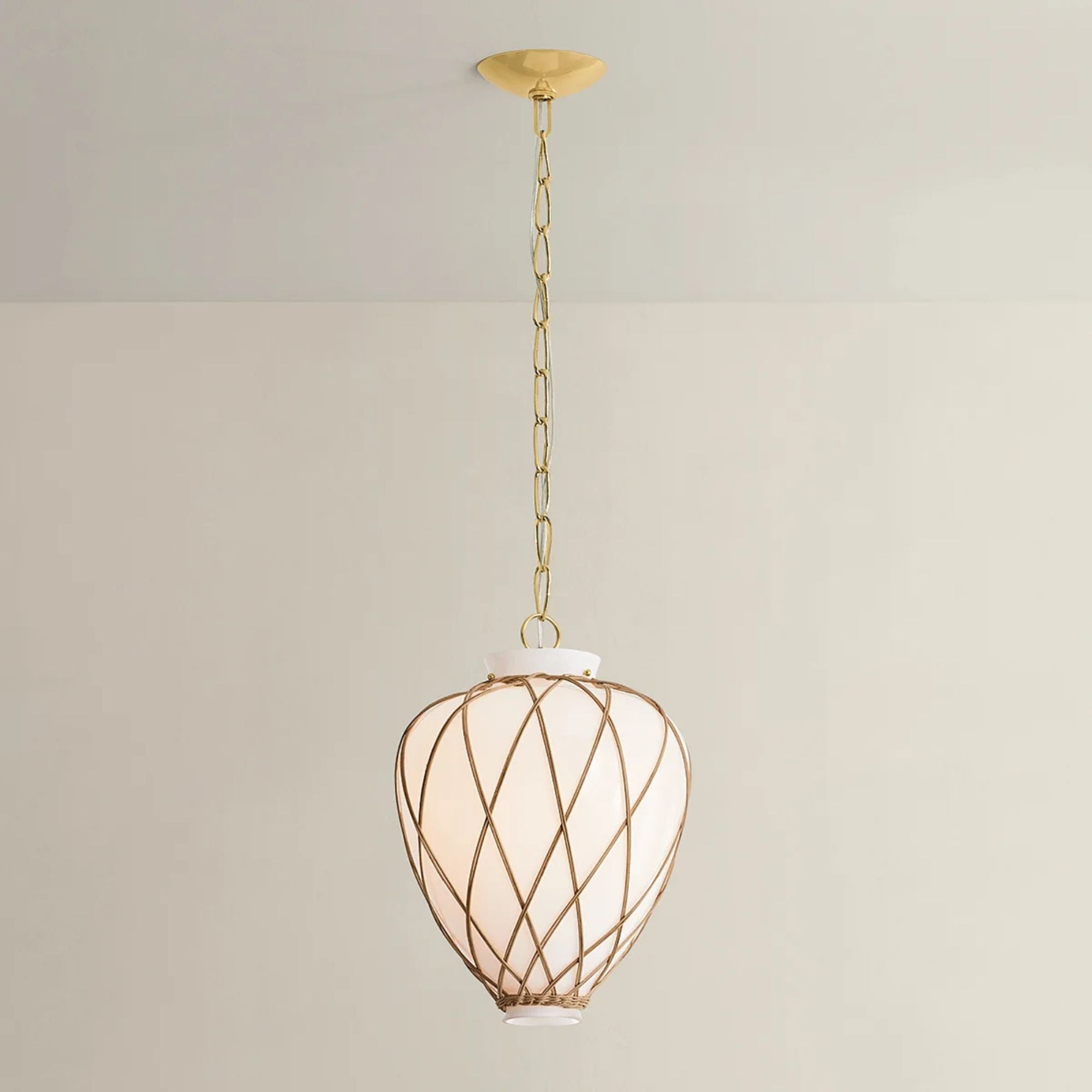Hudson Valley Apple Valley 18 in. Pendant Light, Aged Brass with Opal Glossy Glass Urn Shade