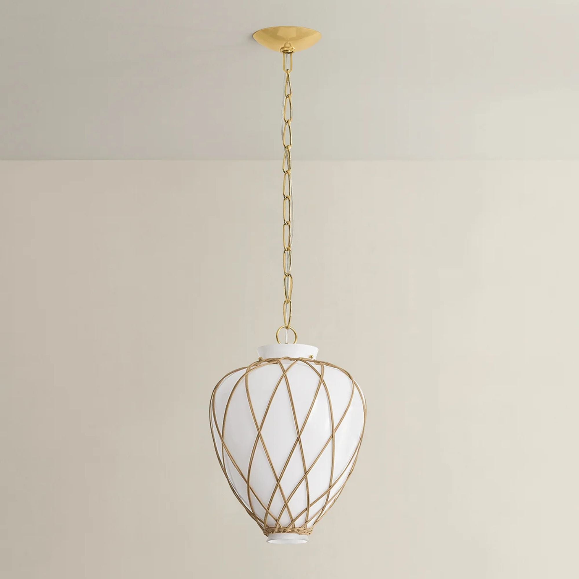 Hudson Valley Apple Valley 18 in. Pendant Light, Aged Brass with Opal Glossy Glass Urn Shade