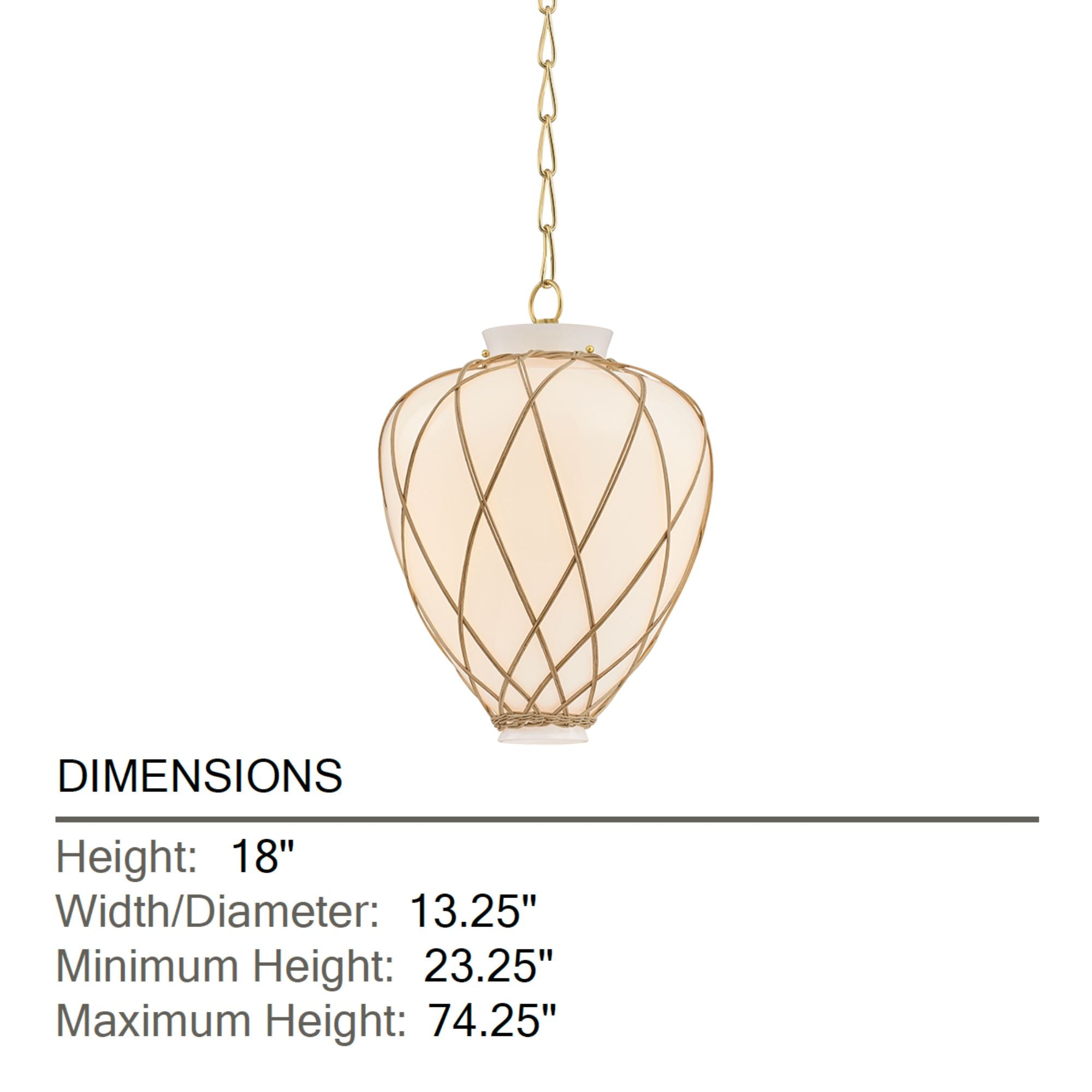 Hudson Valley Apple Valley 18 in. Pendant Light, Aged Brass with Opal Glossy Glass Urn Shade