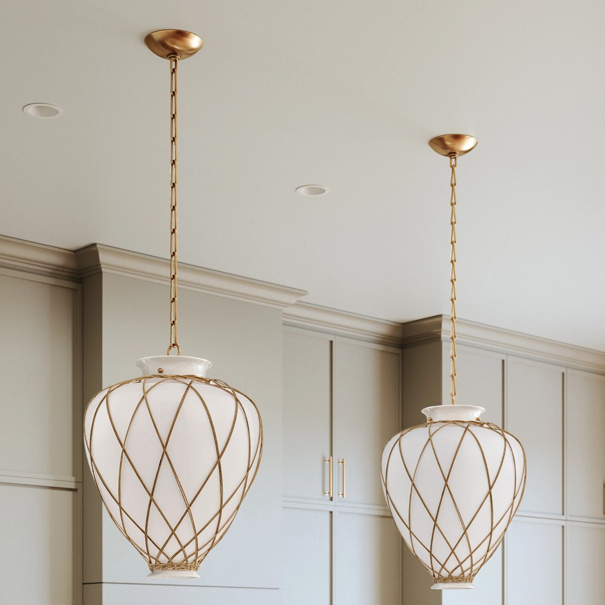 Hudson Valley Apple Valley Pendant Light, Aged Brass with Opal Glossy Glass Urn Shade