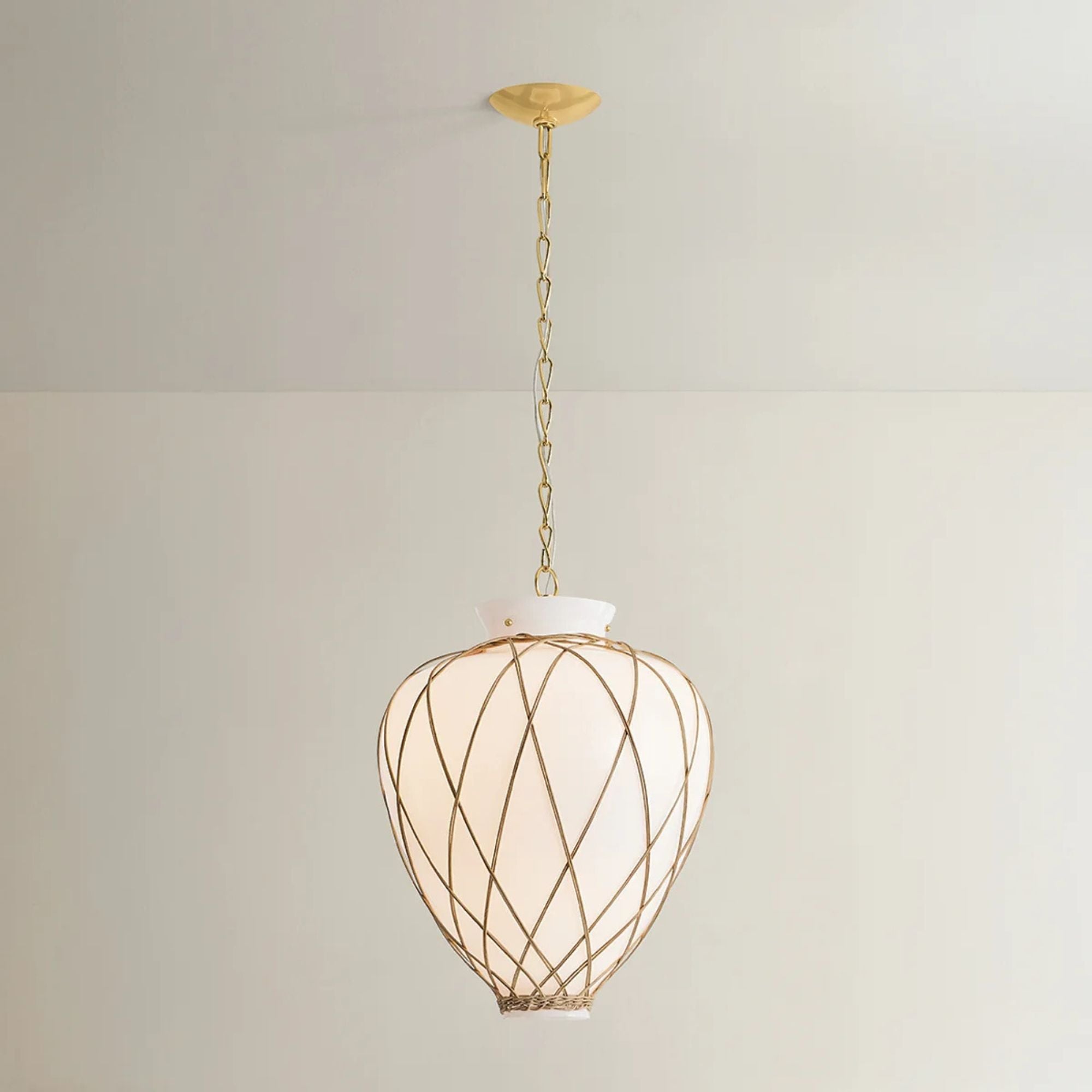 Hudson Valley Apple Valley 23 in. Pendant Light, Aged Brass with Opal Glossy Glass Urn Shade