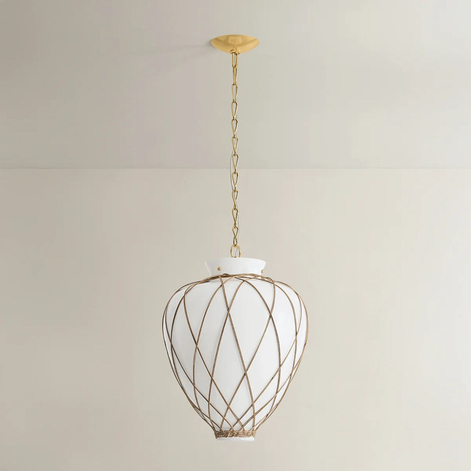 Hudson Valley Apple Valley 23 in. Pendant Light, Aged Brass with Opal Glossy Glass Urn Shade