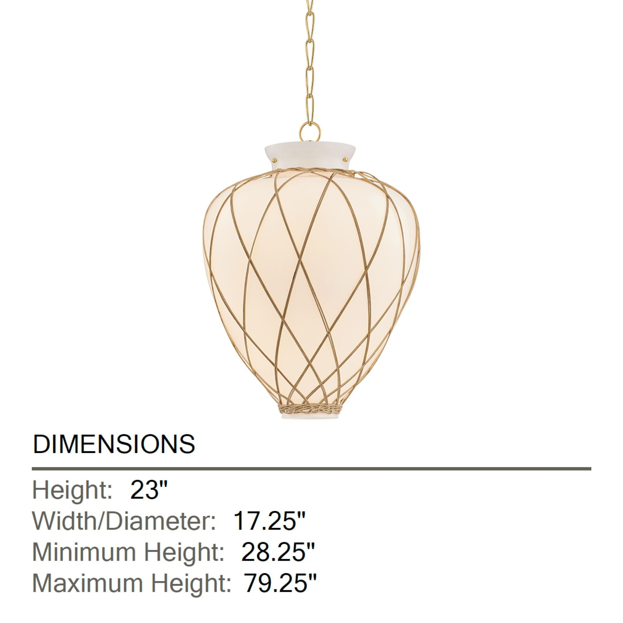 Hudson Valley Apple Valley 23 in. Pendant Light, Aged Brass with Opal Glossy Glass Urn Shade