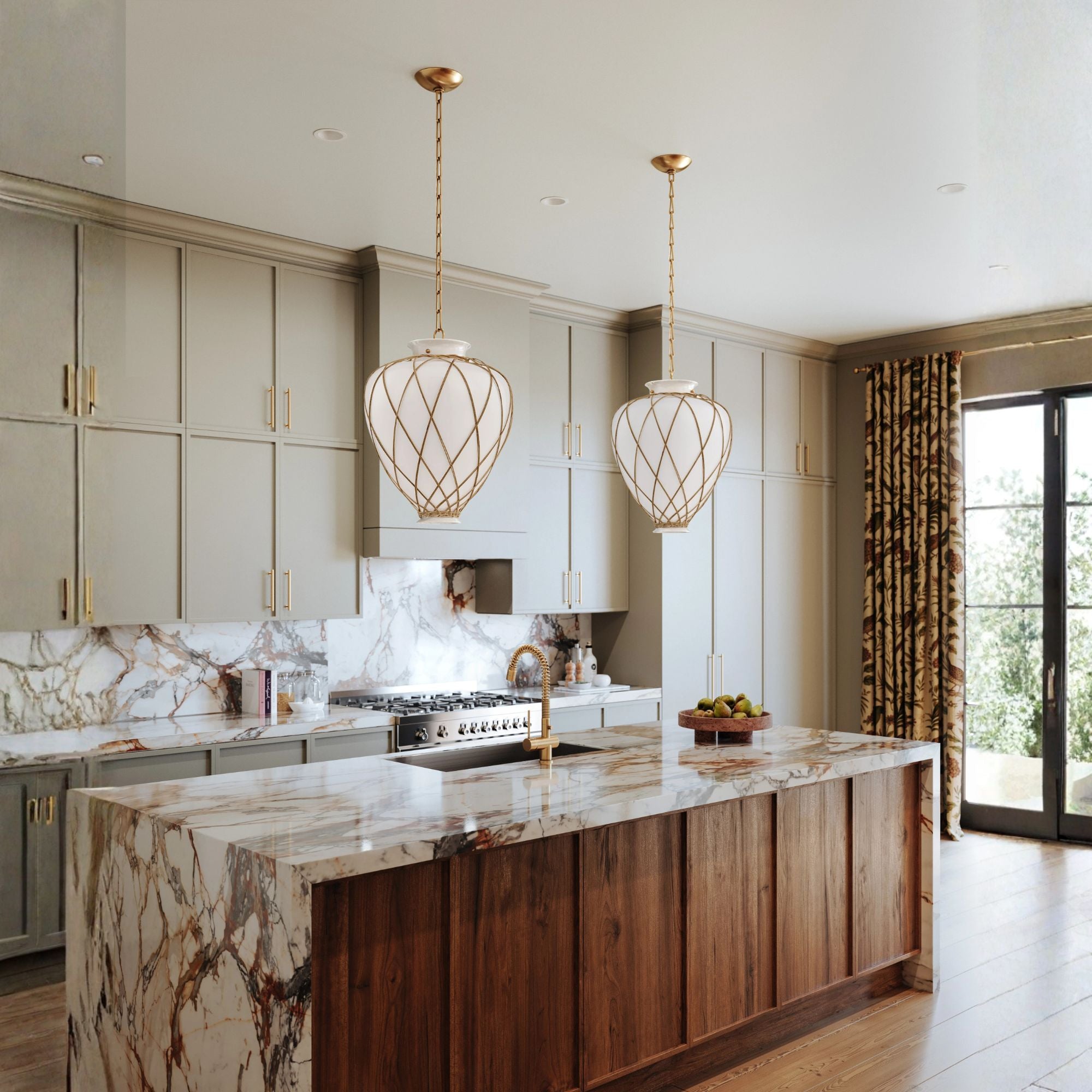 Hudson Valley Apple Valley Pendant Light, Aged Brass with Opal Glossy Glass Urn Shade