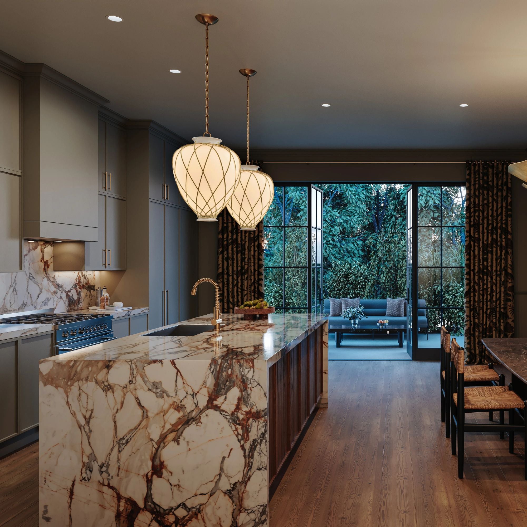 Hudson Valley Apple Valley Pendant Light, Aged Brass with Opal Glossy Glass Urn Shade