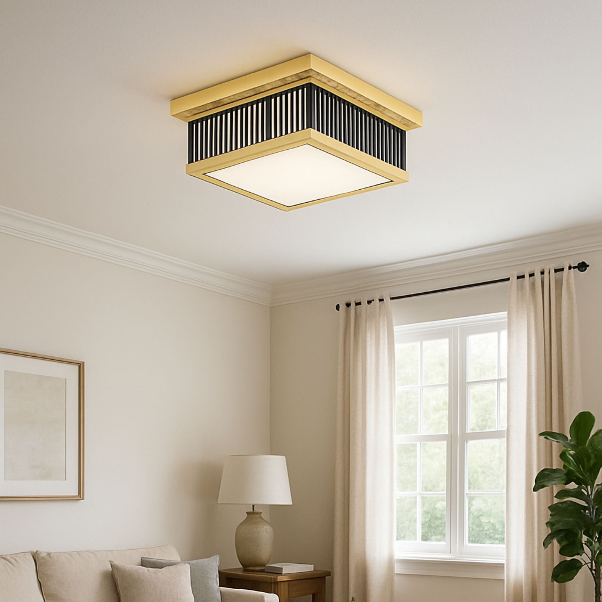 Ashdown 14" Square, LED Flush Mount, Aged Brass/Distressed Bronze Finish