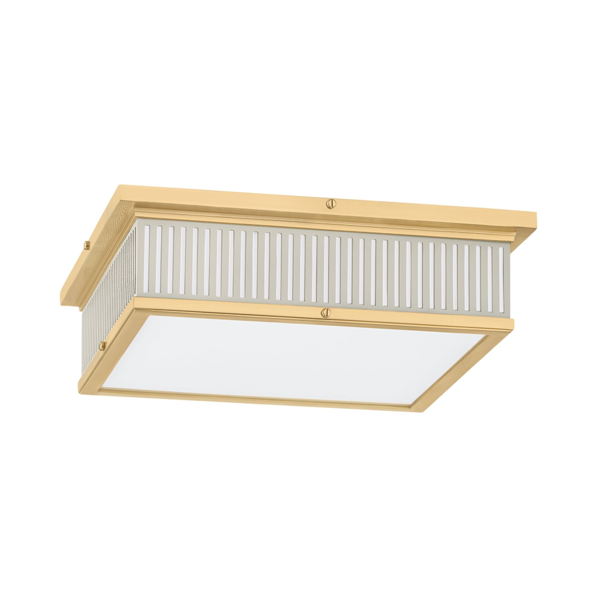 Ashdown 14" Square LED Flush Mount, Aged Brass/Off-White Finish