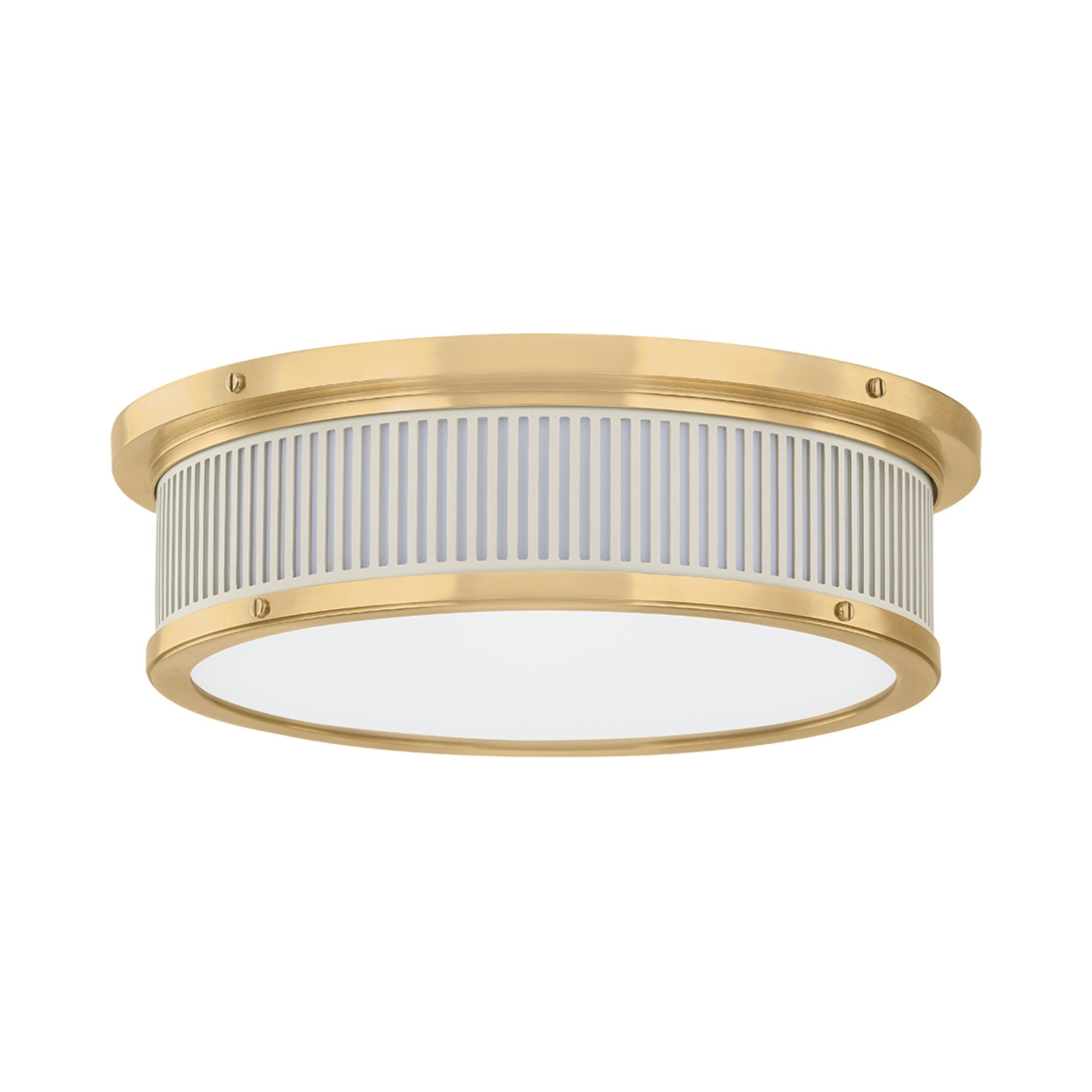Ashdown 14" LED Flush Mount, Aged Brass/Off-White Finish