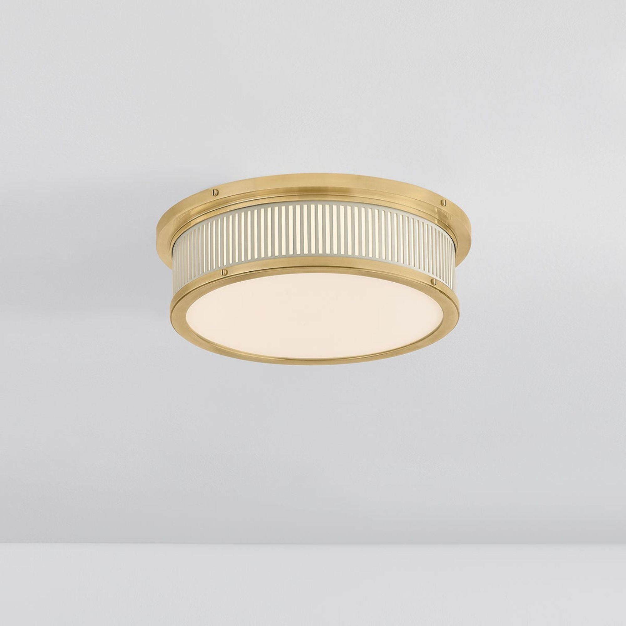 Ashdown 14" LED Flush Mount, Aged Brass/Off-White Finish