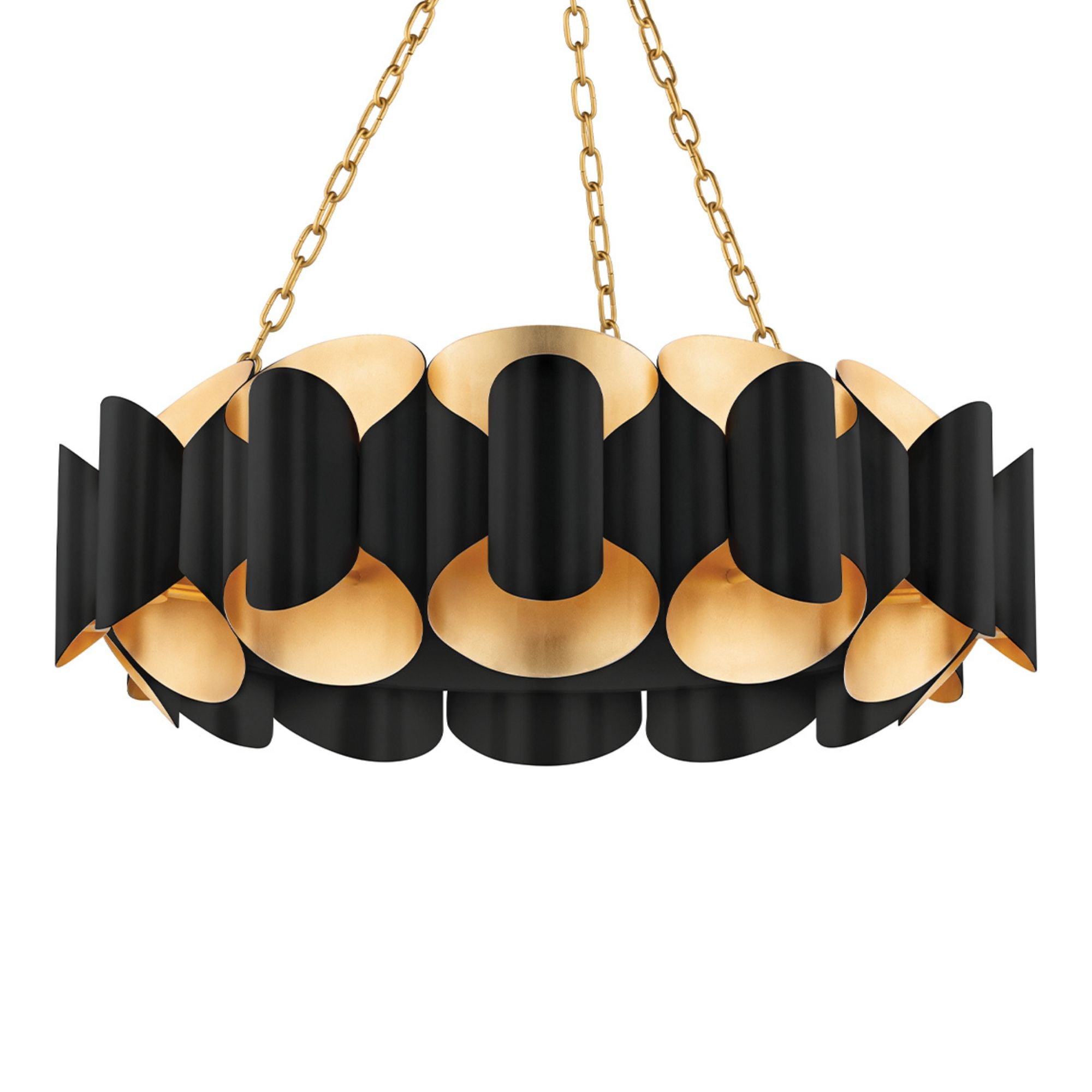 Banks 35" 12-Light Chandelier, Gold Leaf/Black Finish