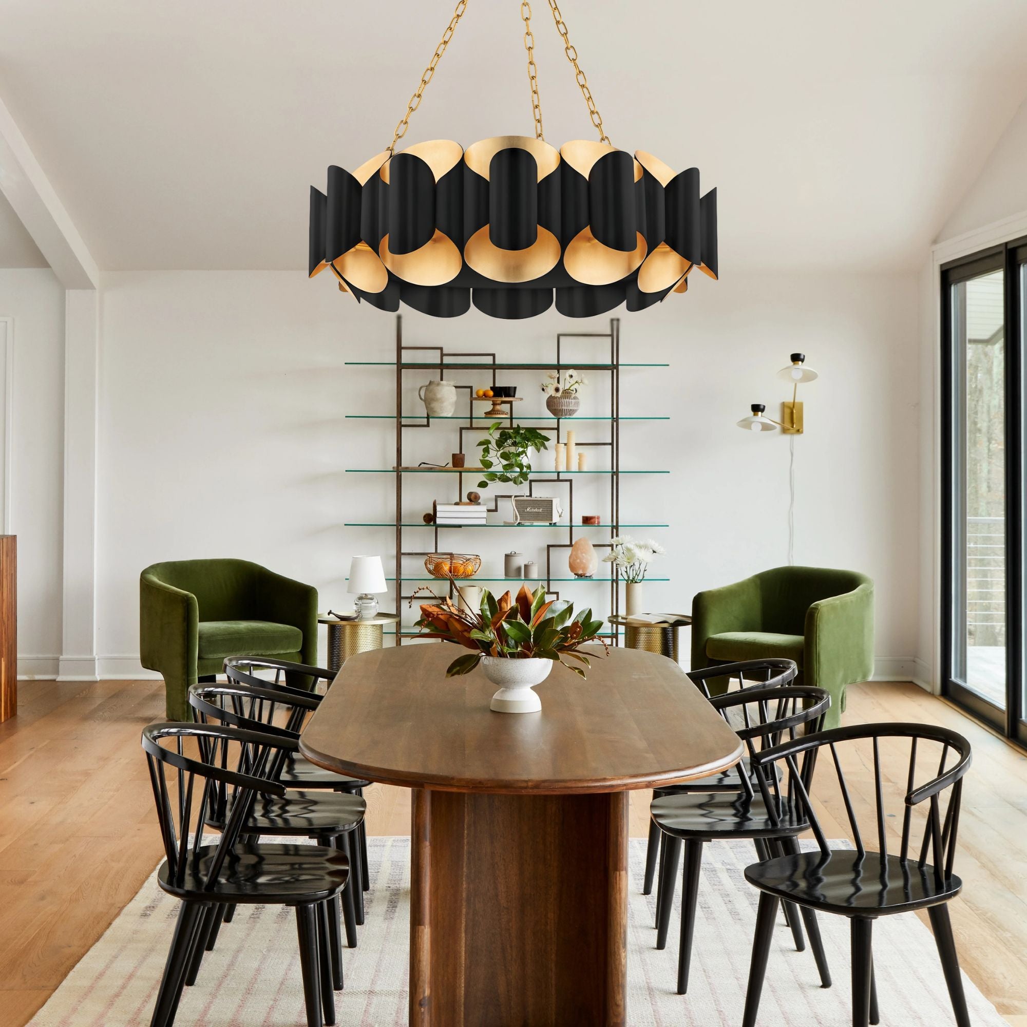 Banks 35" 12-Light Chandelier, Gold Leaf/Black Finish