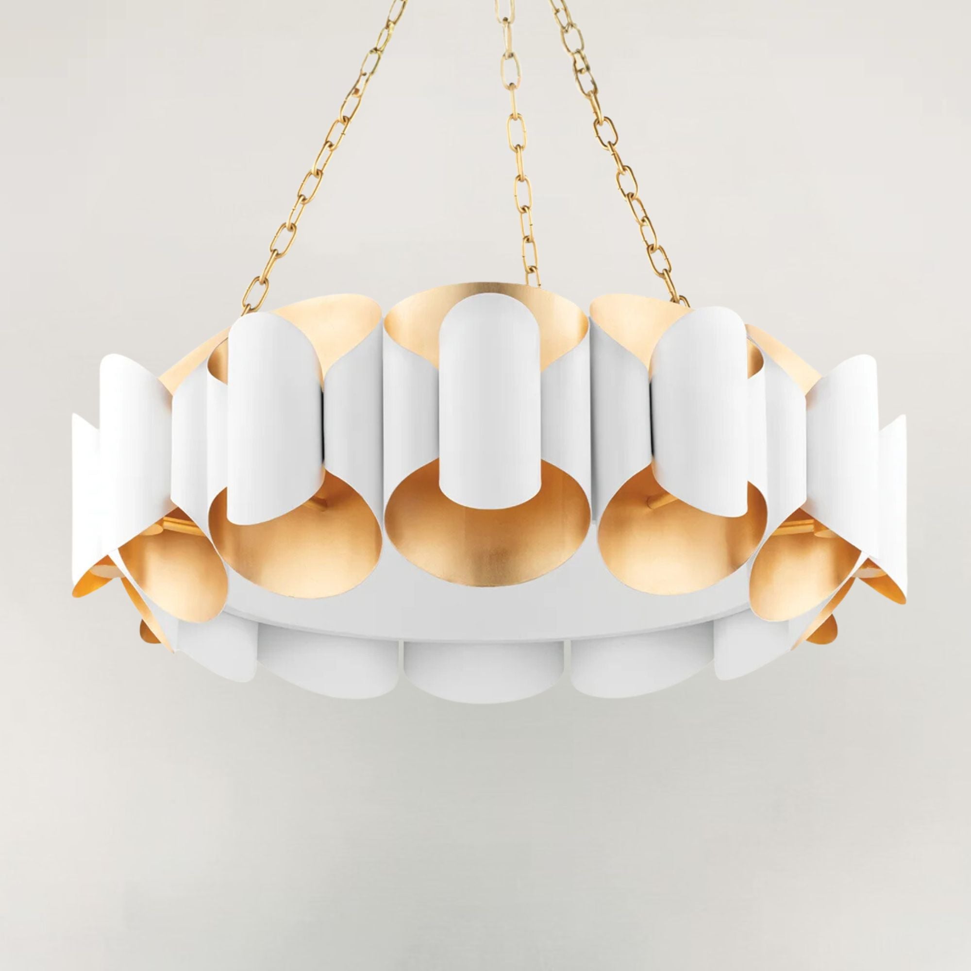 Banks 35" 12-Light Chandelier, Gold Leaf/White Finish