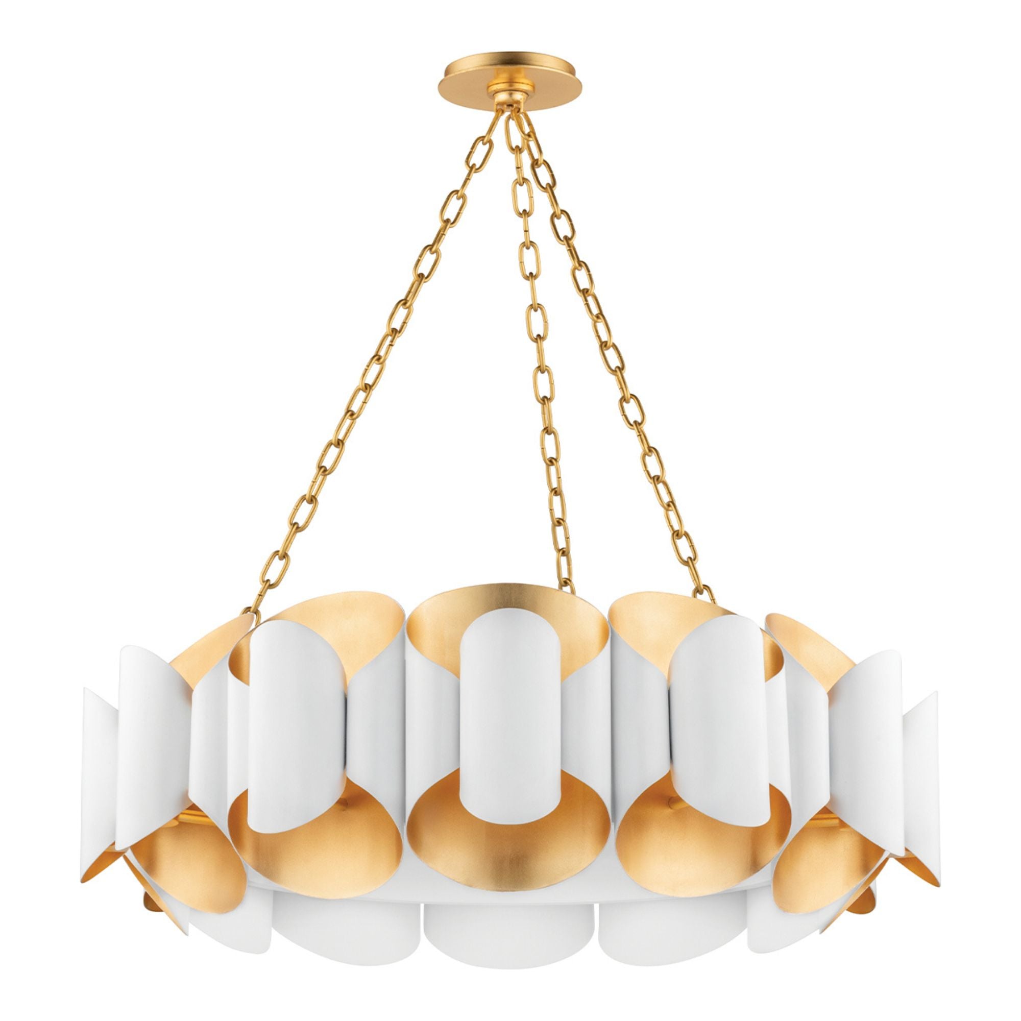 Banks 35" 12-Light Chandelier, Gold Leaf/White Finish