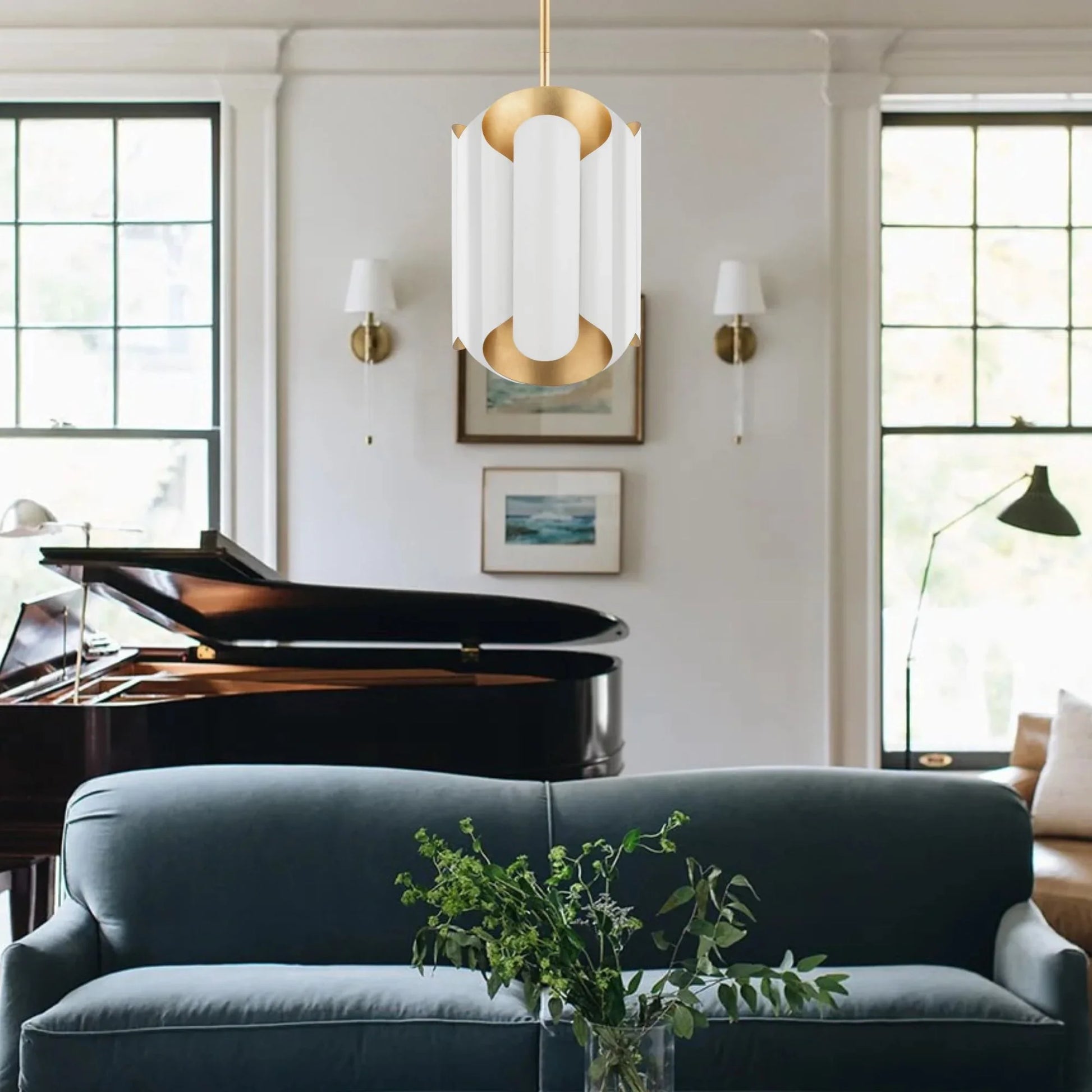 Hudson Valley Lighting - Banks 17" 6-Light Pendant, Gold Leaf/White Finish | Bees Lighting