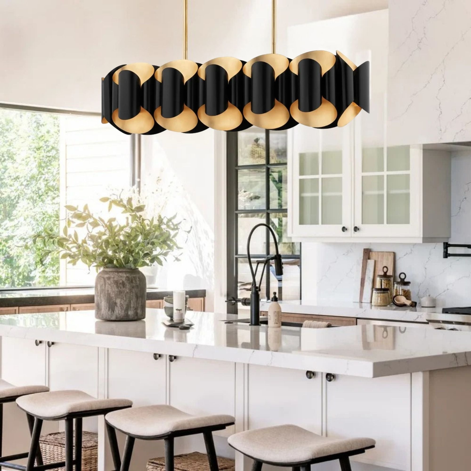 Hudson Valley Banks 46 in. 12-Light Pendant, Gold Leaf & Black