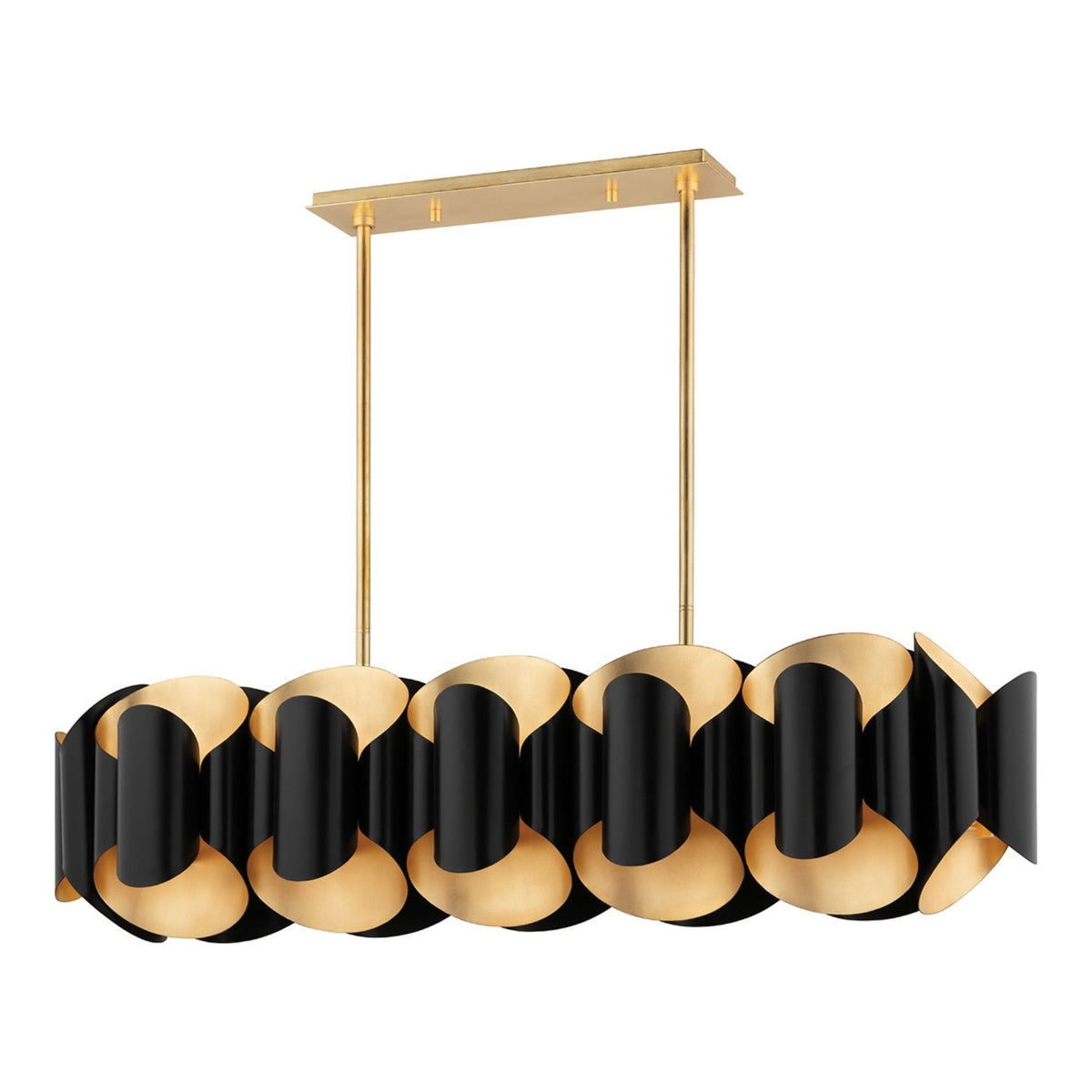 Hudson Valley Banks 46 in. 12-Light Pendant, Gold Leaf & Black