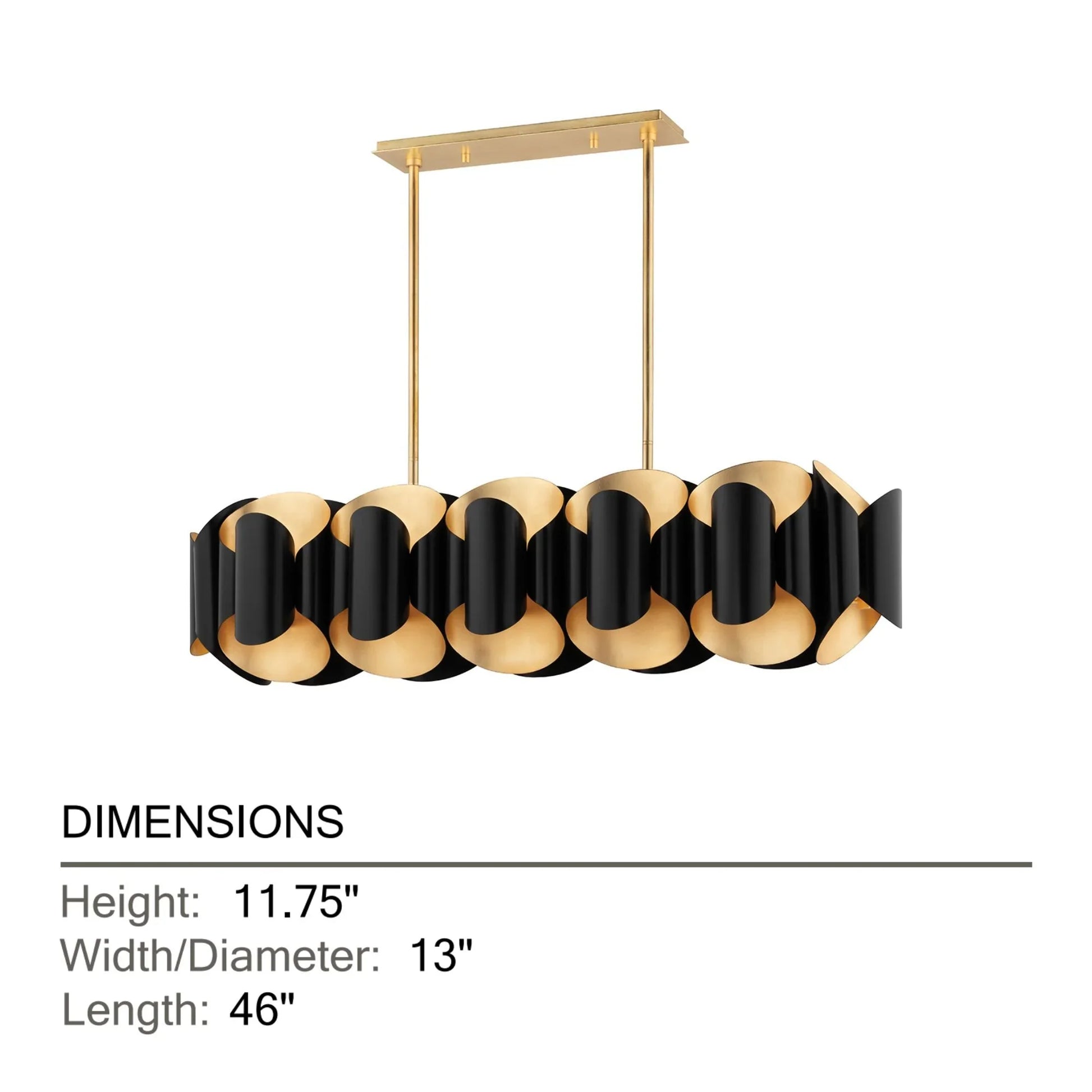 Hudson Valley Lighting - Banks 46" 12-Light Island Pendant, Gold Leaf/Black Finish | Bees Lighting