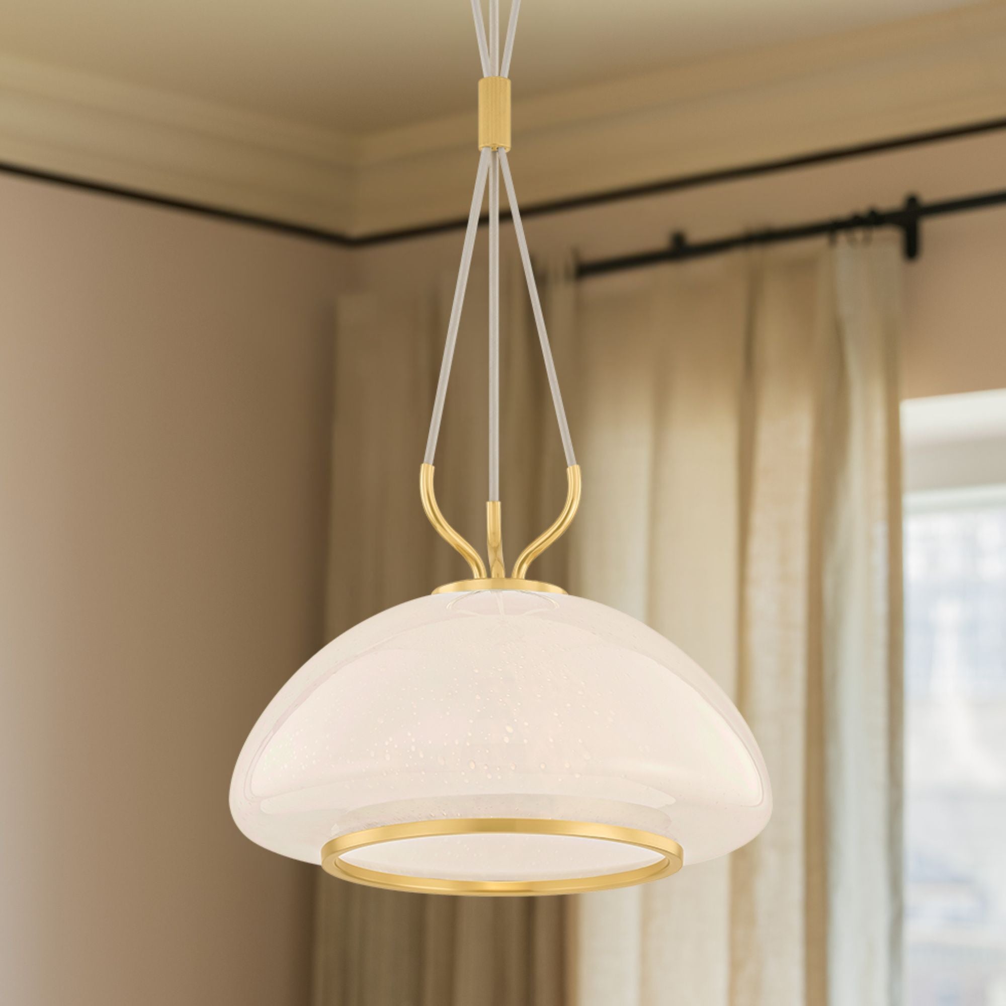 Hudson Valley Baudette 10.5 in. Pendant Light, Aged Brass with Seeded Cloud Glass