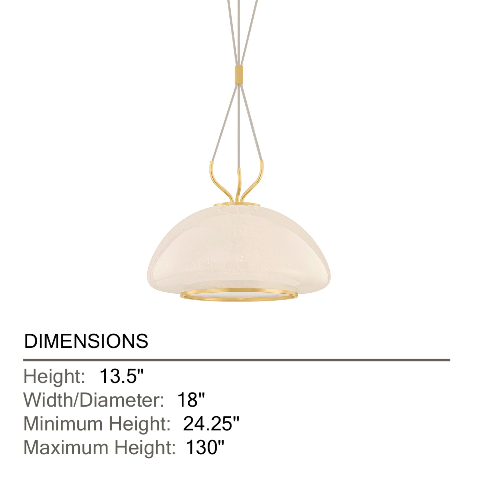 Hudson Valley Baudette 13.5 in. Pendant Light, Aged Brass with Seeded Cloud Glass