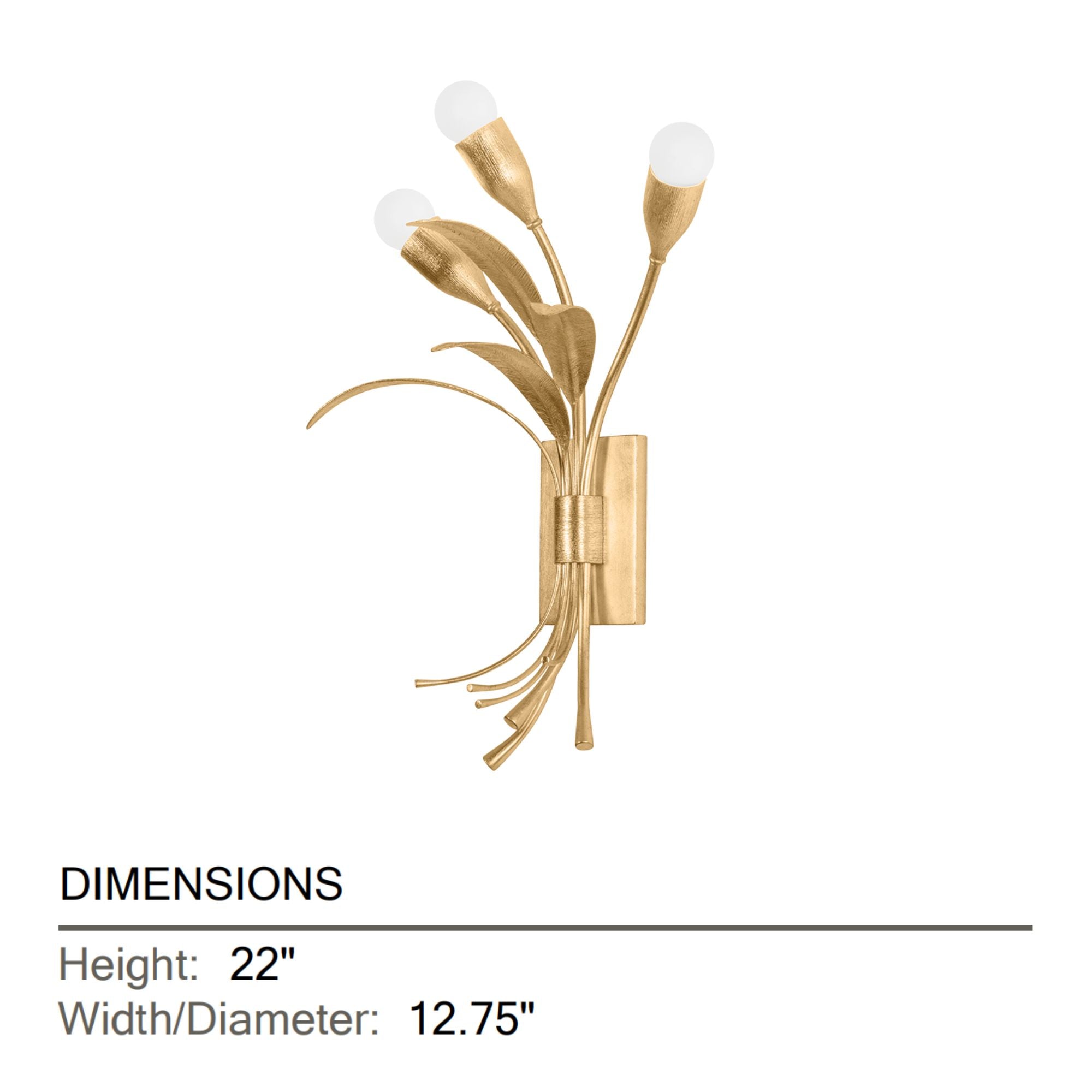 Bilston 22" 3-Light Wall Sconce, Vintage Gold Leaf Finish