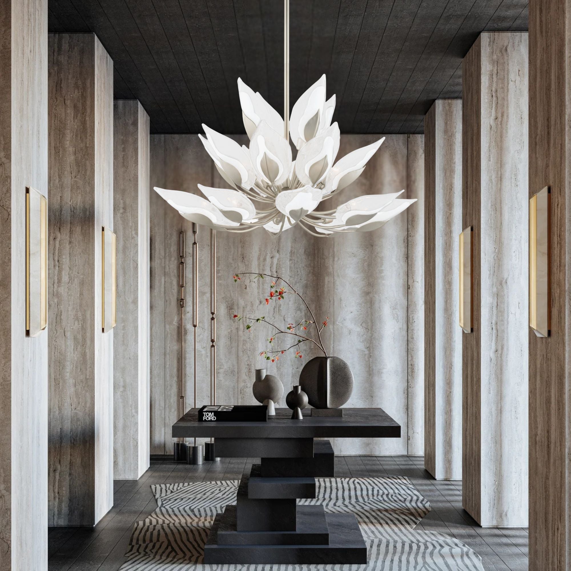 Blossom 41" 20-Light Chandelier, Silver Leaf Finish