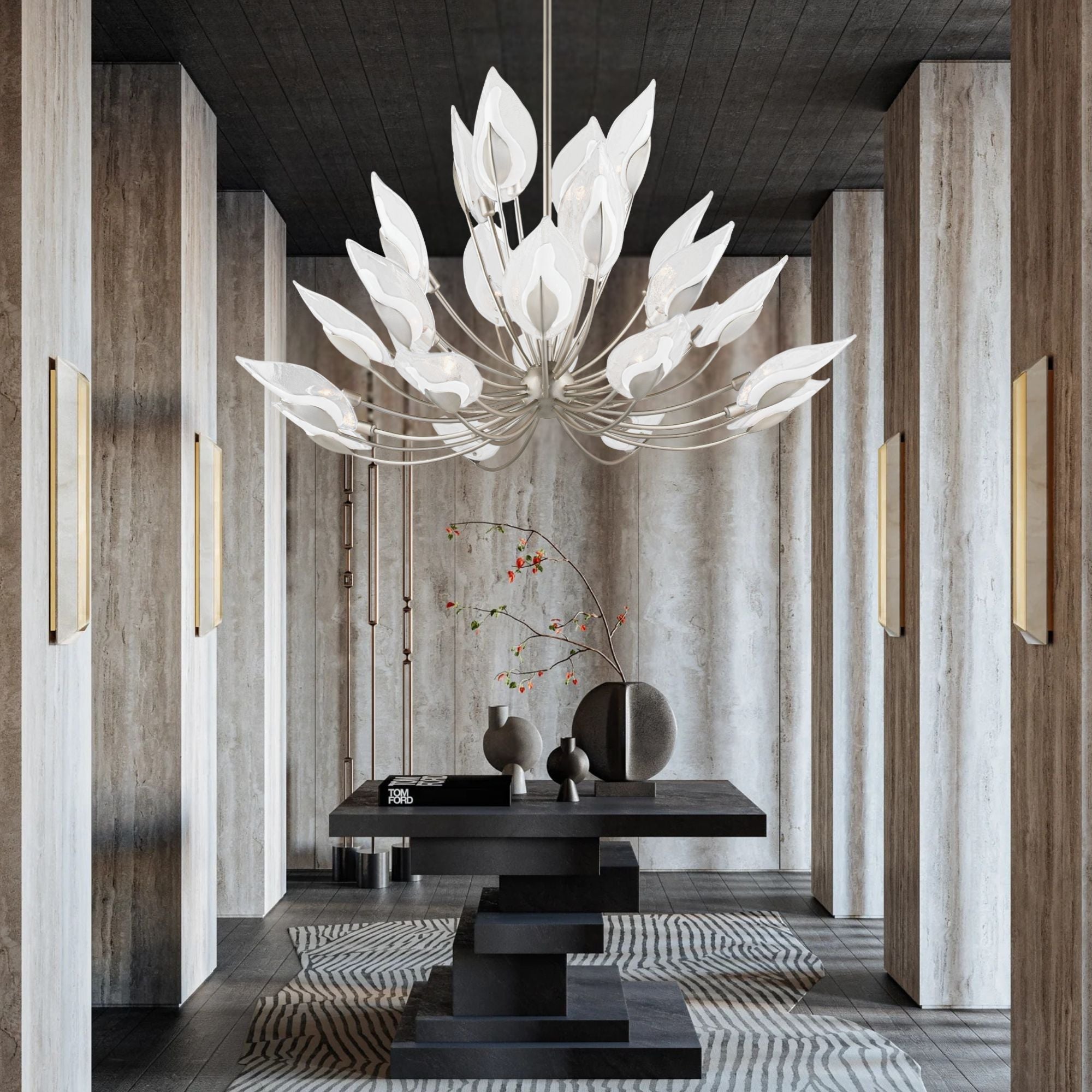 Blossom 55" 24-Light Chandelier, Silver Leaf Finish