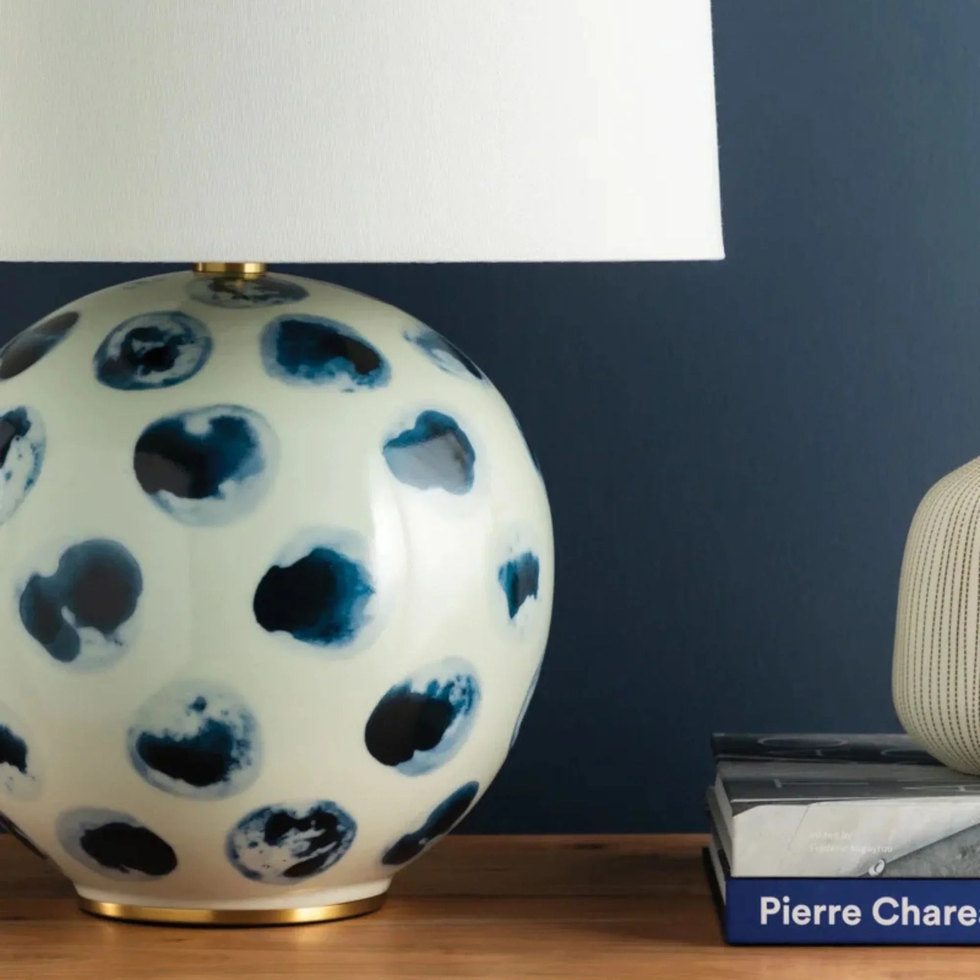 Blue Point 22" Table Lamp, White Bisque/Blue Dots Finish