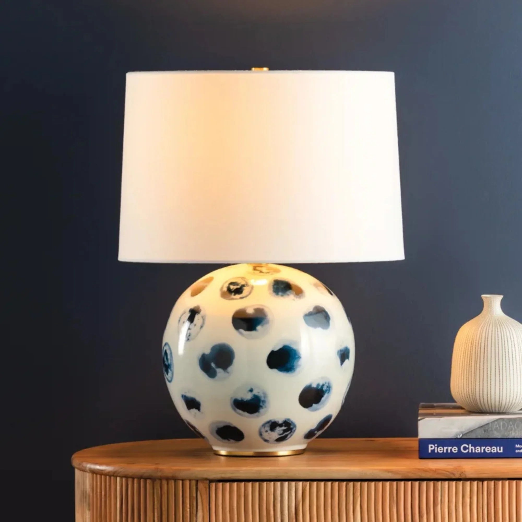 Blue Point 22" Table Lamp, White Bisque/Blue Dots Finish